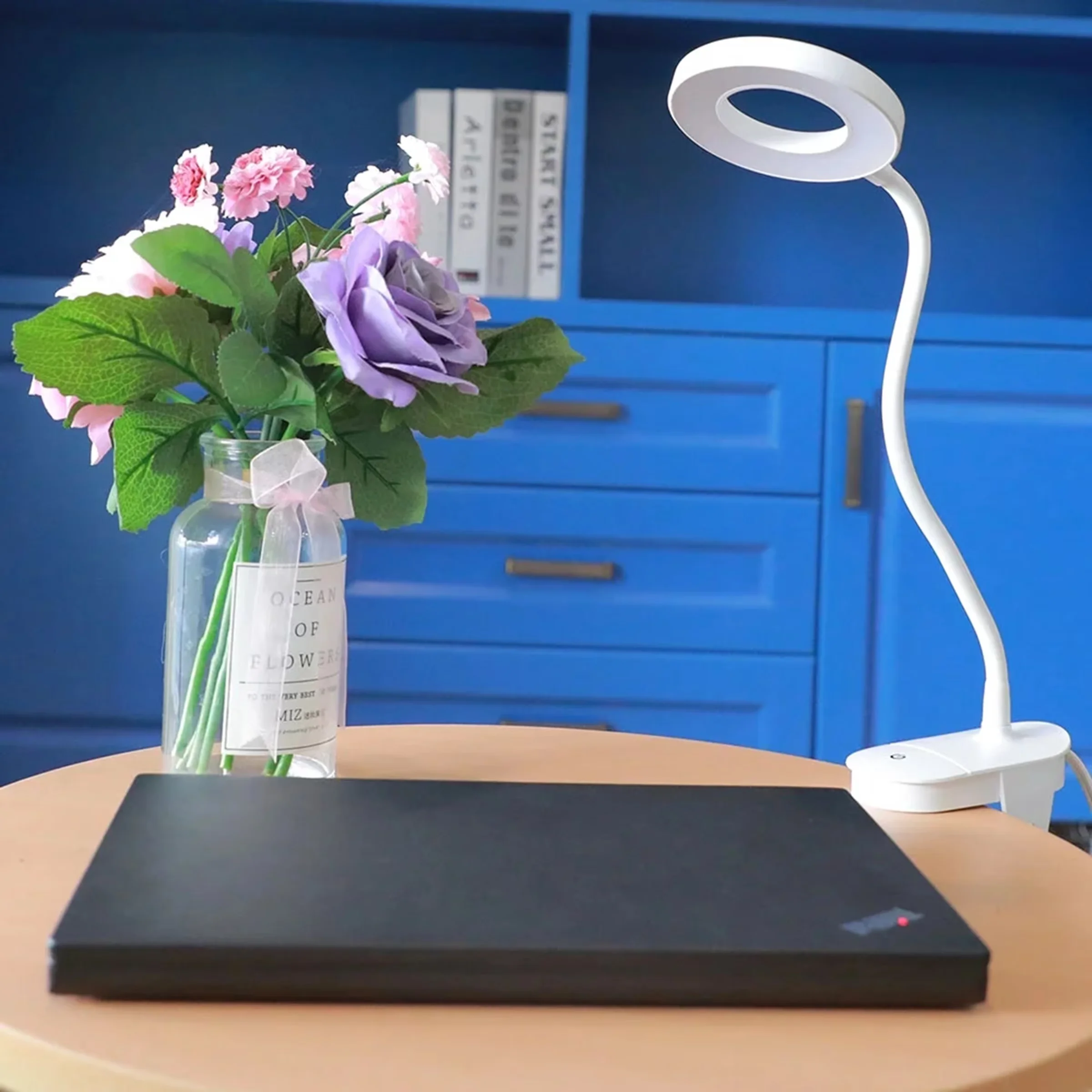 Desk Lamp Professional with LED, Adjustable Head, 18.9-Inch LED Ring Light - White Plastic Model 16CB5F
