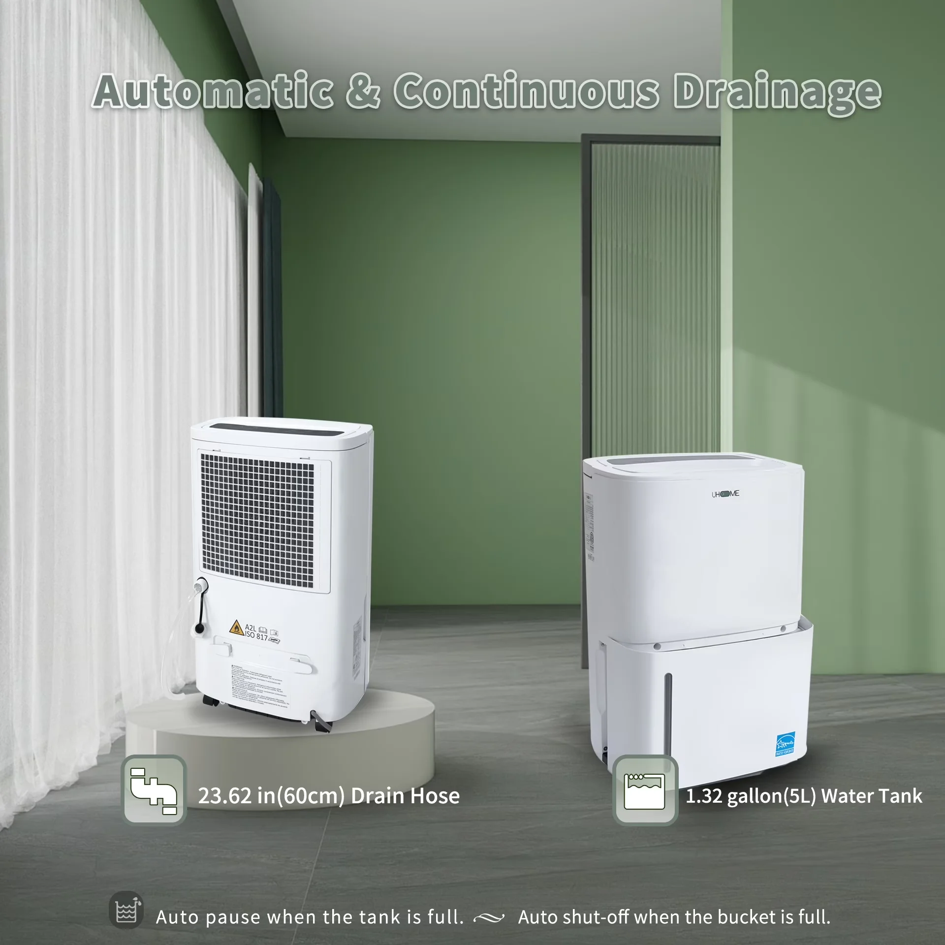 Professional Dehumidifier with Automatic Defrost Control, Energy Efficient, Uhome 120 Pints - White Model DEDF6D