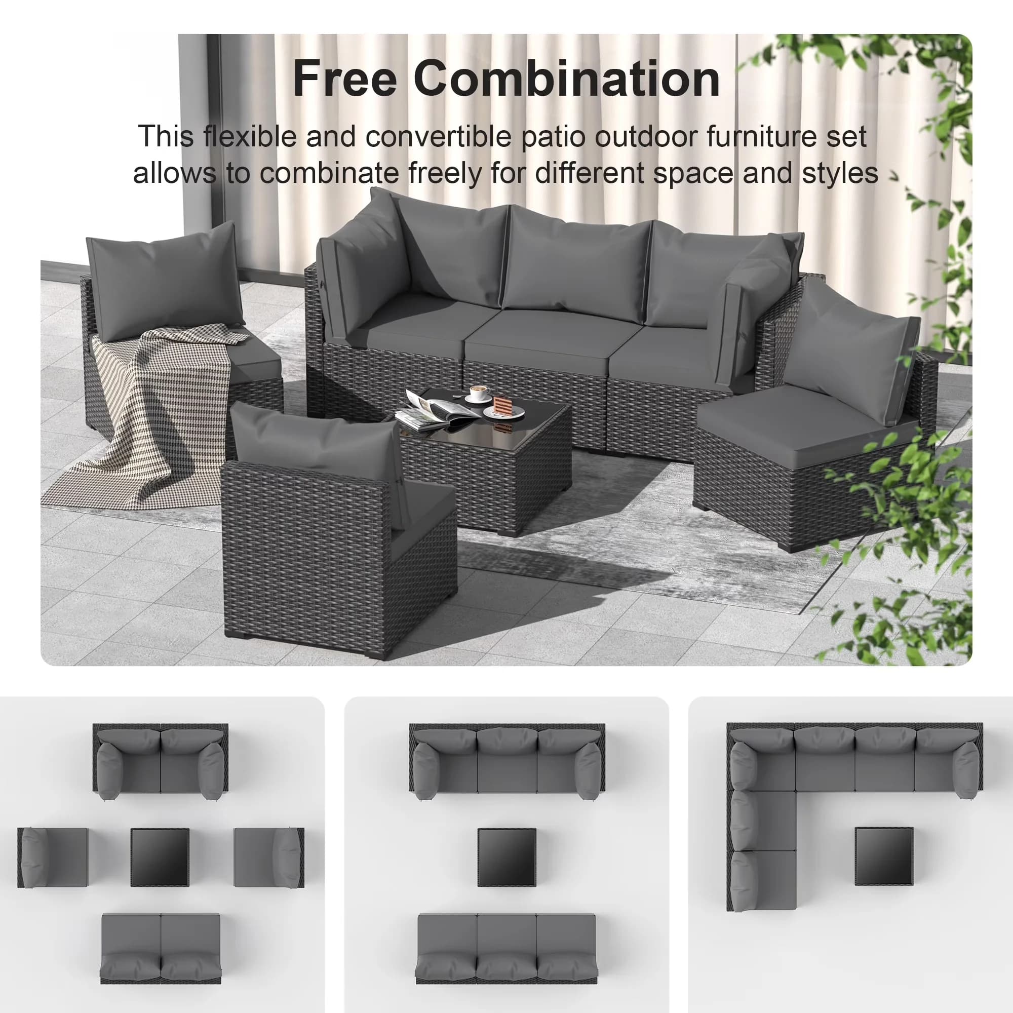 Sleek Outdoor Sofas Sectional with Weatherproof, Grey - Patio - Residential Grade Model 832B79