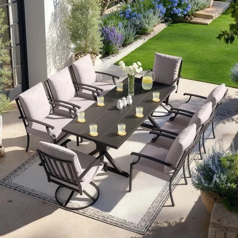 Modern Patio Chair with Weather-Resistant, Umbrella Cutout - Metal Beige Model 361E75