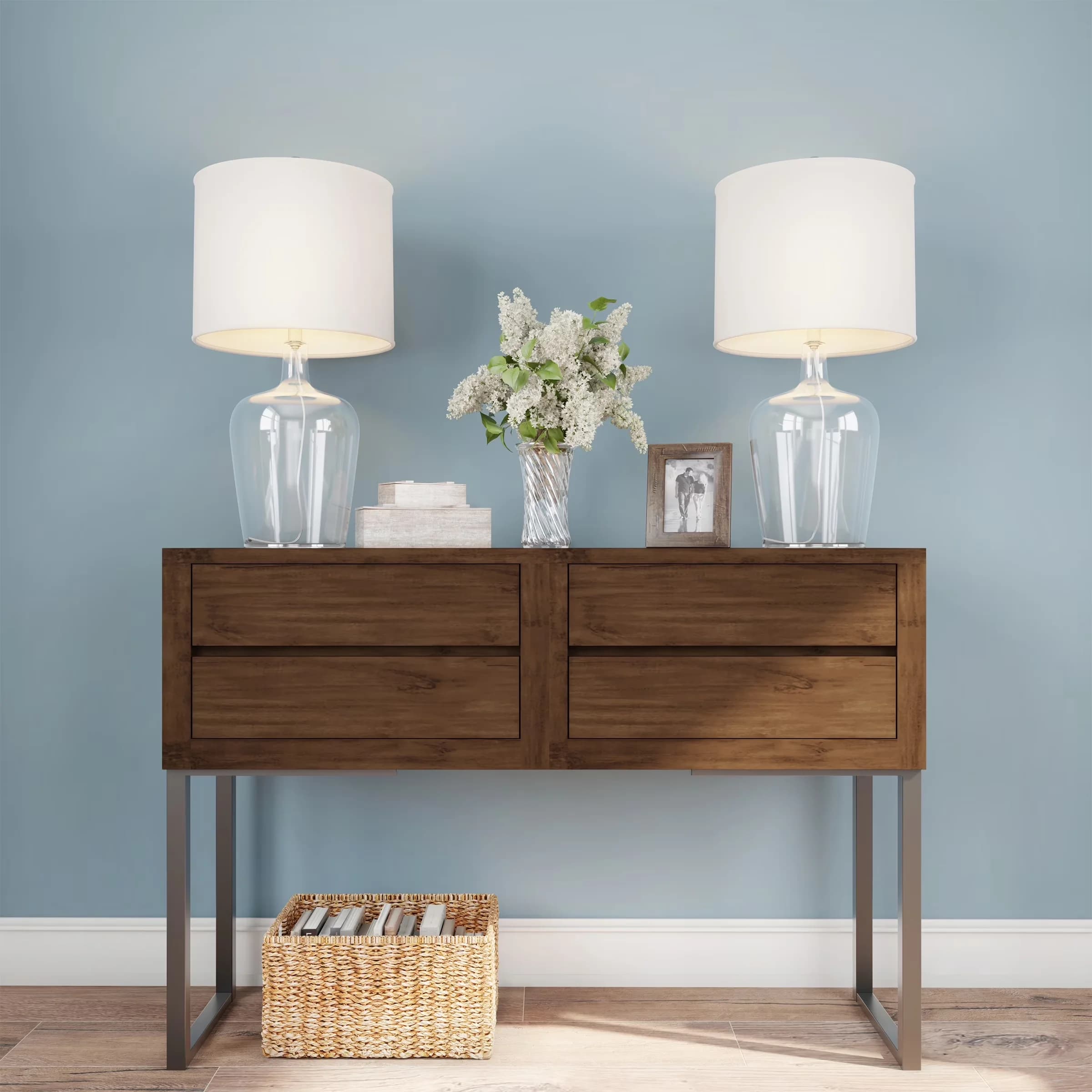 Lamp Set Essential with LED, Modern, Energy Efficient - Glass Cloche Bases And Ivory Shades White Model 930159