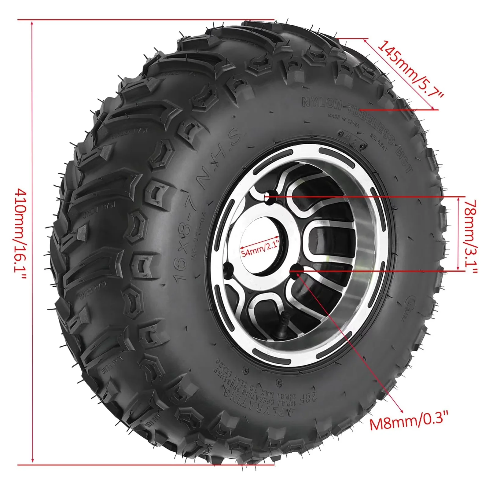 Classic Golf Cart Tire with High Performace Aluminum Rim, 4 PLY Rating, Tubeless Tire for Garden - Model 586D6E