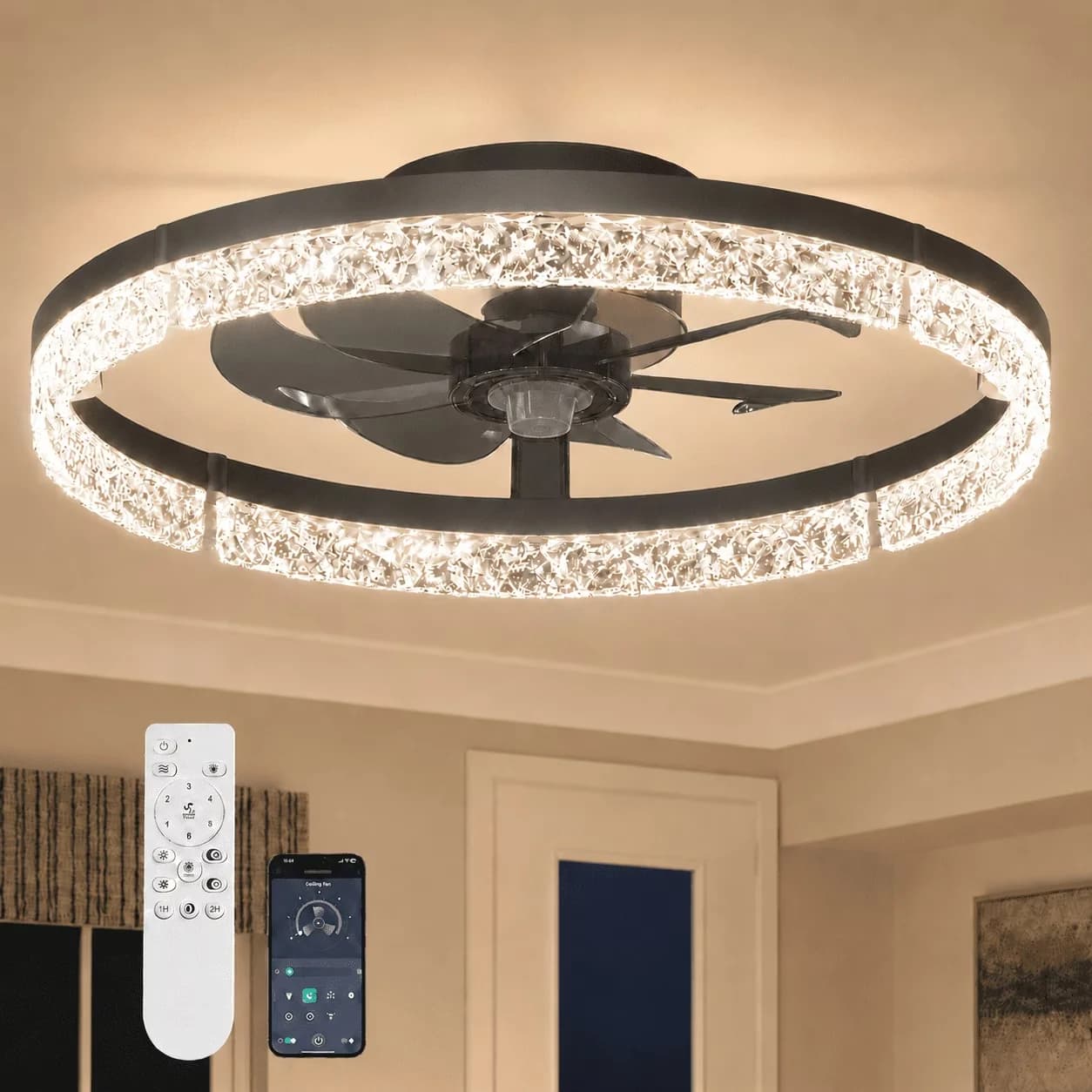 Classic Ceiling Fan with LED, Reverse Airflow, 20" - Black Pc Light - Satisfaction Guaranteed Model ACB721