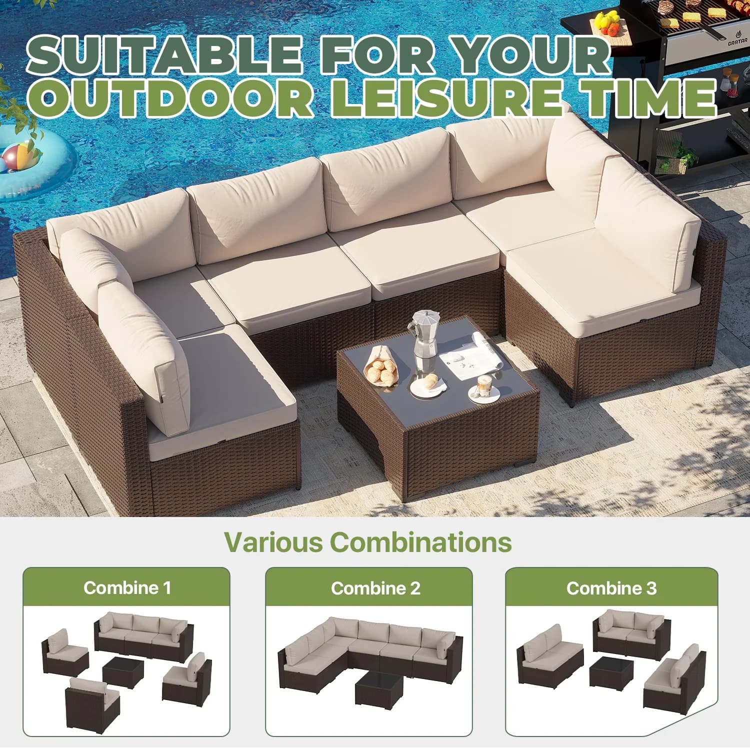 Professional Outdoor Sofas Sectional with Modern, Weatherproof, Sofa - Brown Rattan Model 4E4071