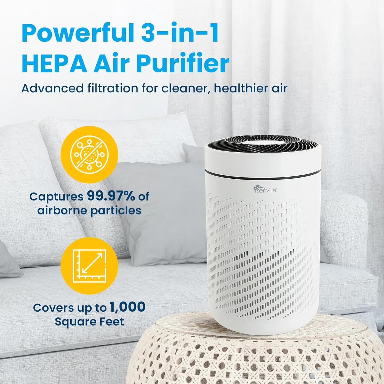 Compact Air Purifier with Filter Change Indicator, 250 sq ft Coverage - White Model 4FF715