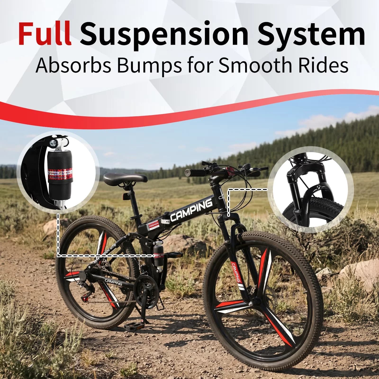 Efficient Mountain Bike with Compact, Adjustable Speed, 26" Folding - Black Model 5FA86B