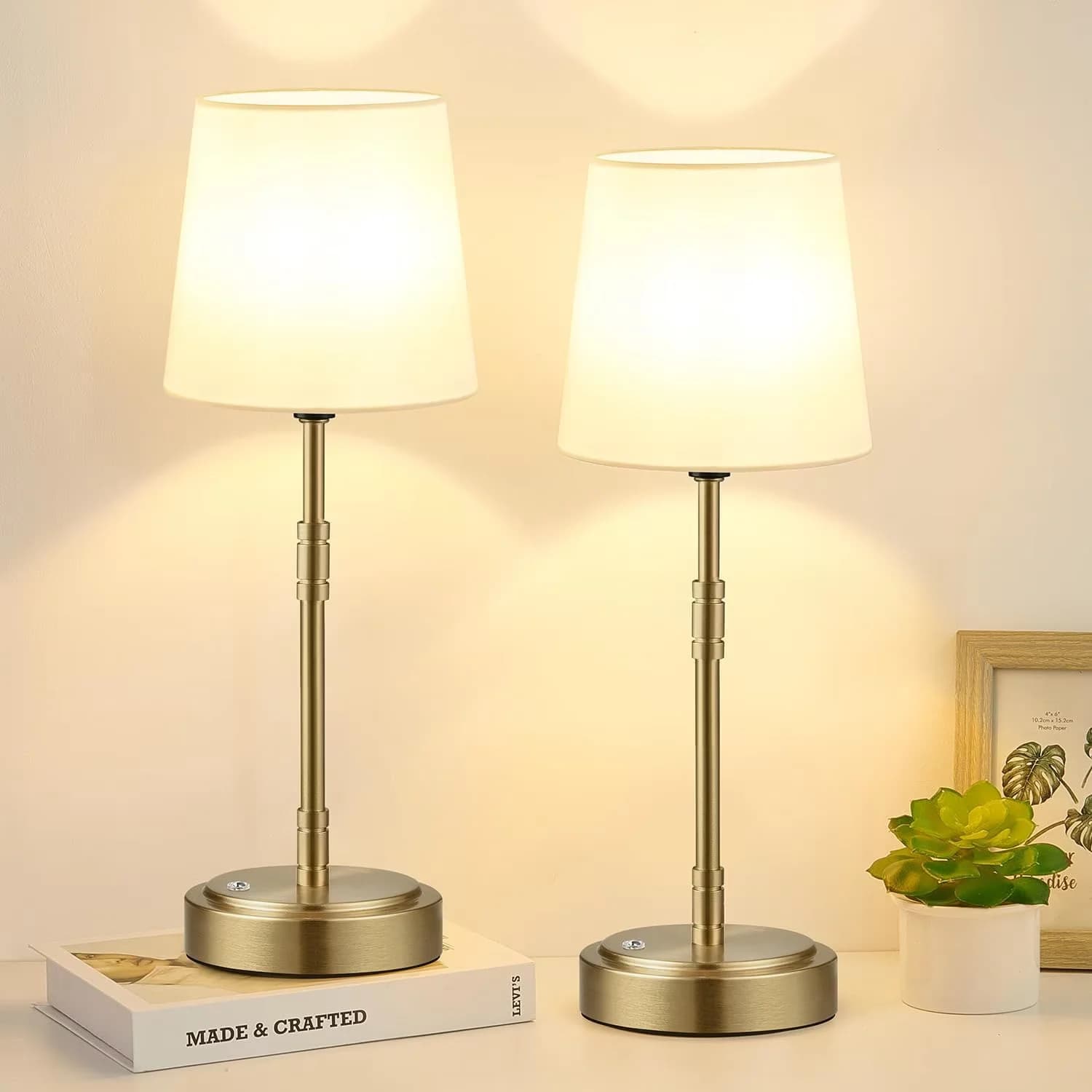 Lamp Set Modern with High Output, Battery Operated, Cordless Table Lamps of 2 - Beige Model 2344A2