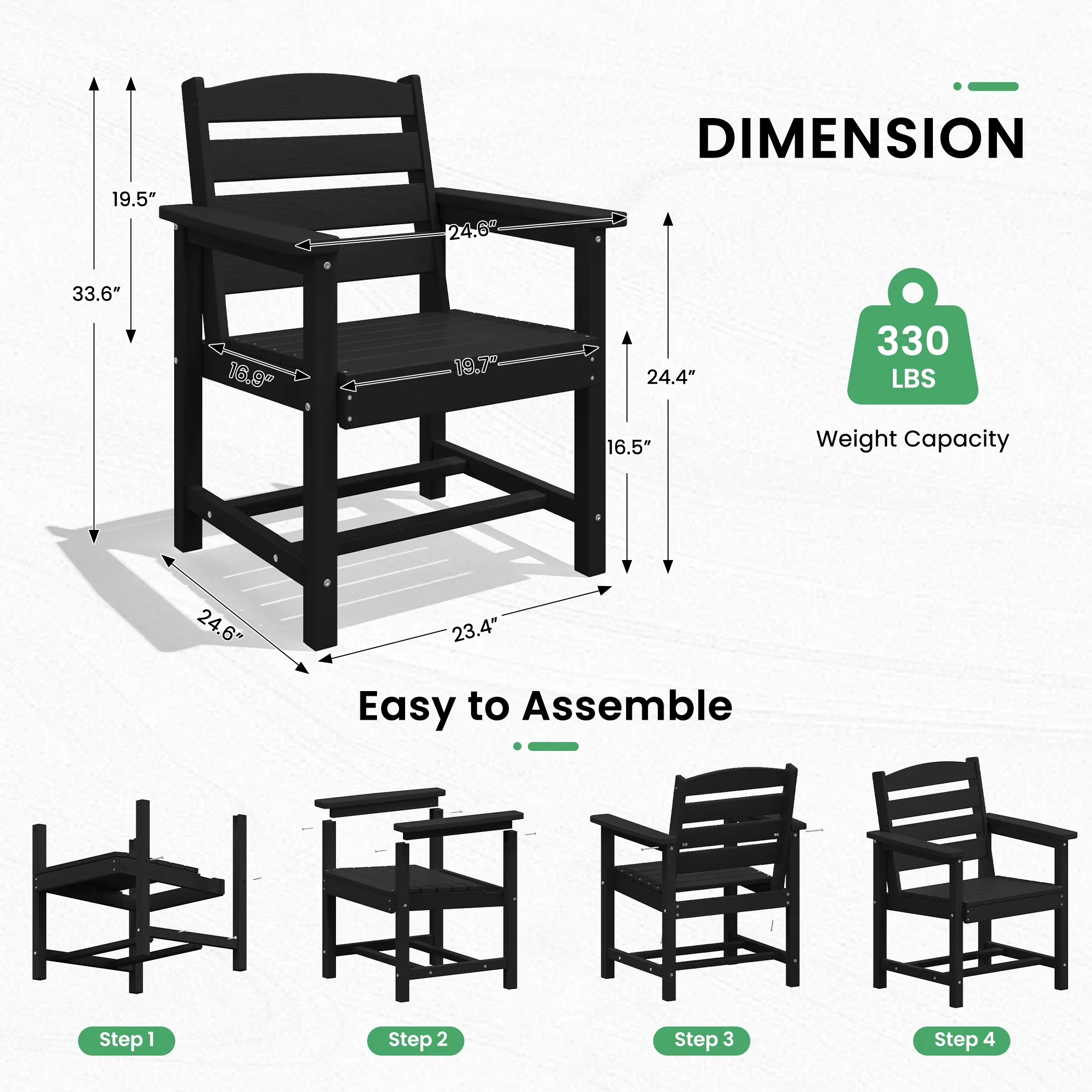 Efficient Patio Dining Set with Weatherproof, 7-Piece Outdoor Table Sets, Black - Black Armrest Chair Model 4AA4C2