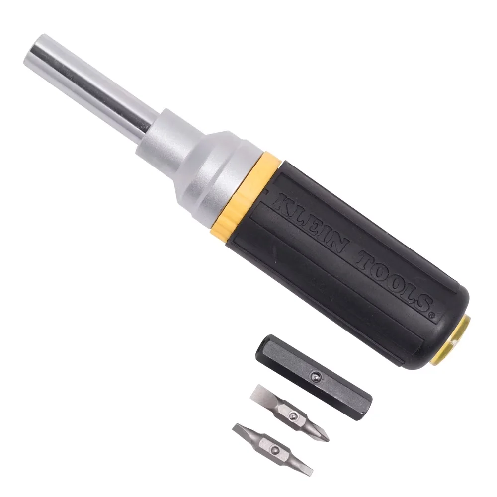 Versatile Pro Tool with Compact, Multi-Bit Ratchet Screwdriver - Yellow Rubber Model B87B92