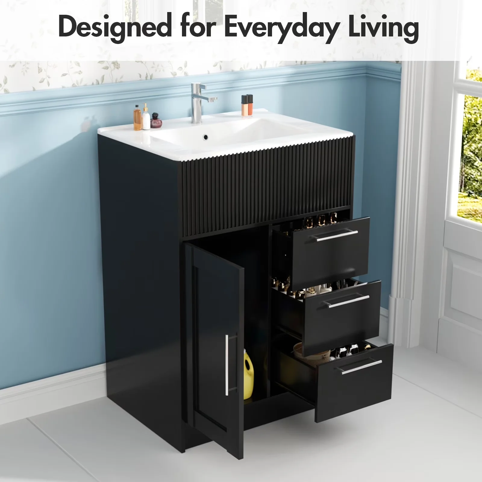 Quality Bathroom Renovation with Modern Storage Cabinet, 24" Freestanding Vanity - Model 8FF30F