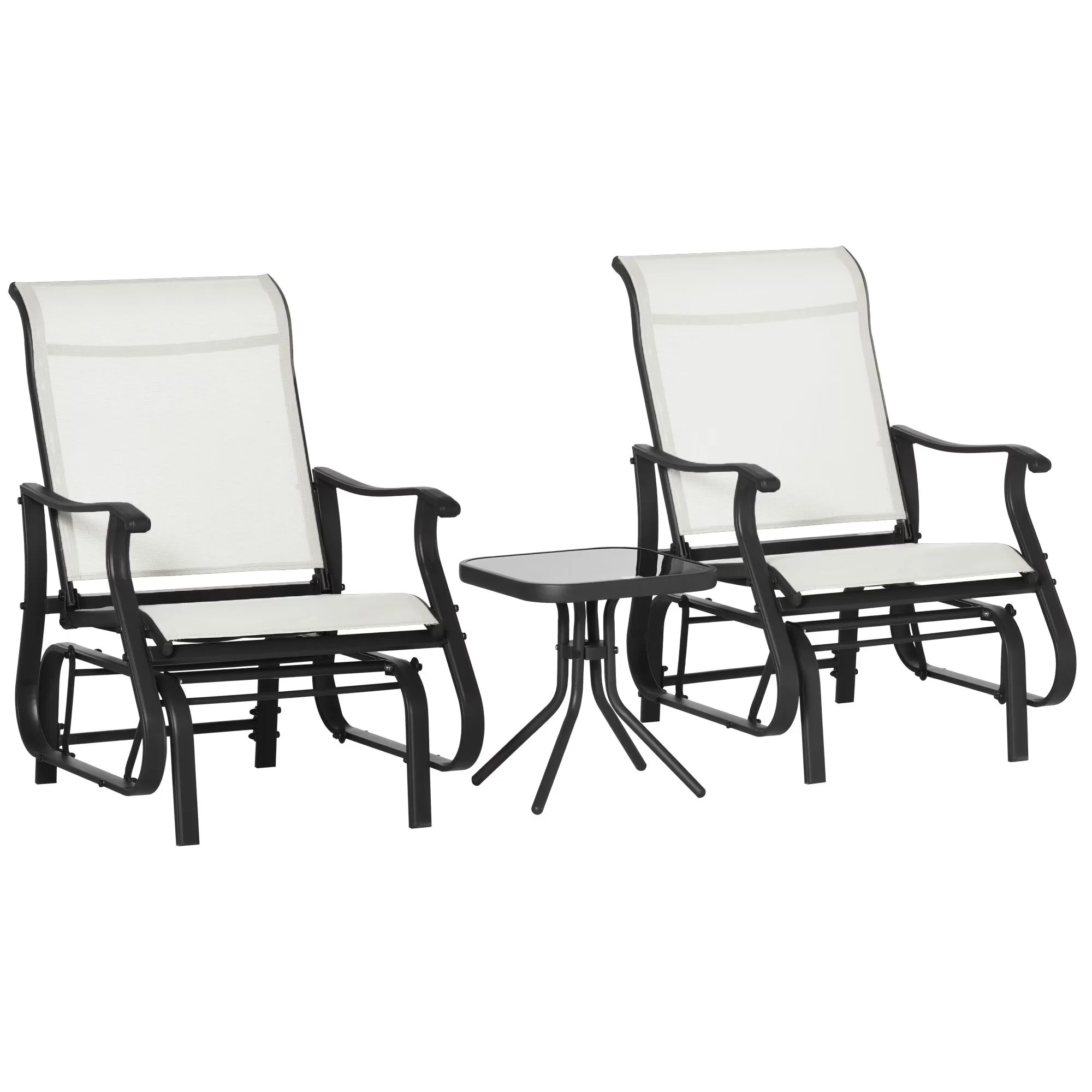 Stylish Beach Chair with Weather-Resistant, Tempered Glass Top Table, Steel Frame - Steel White Model E82648