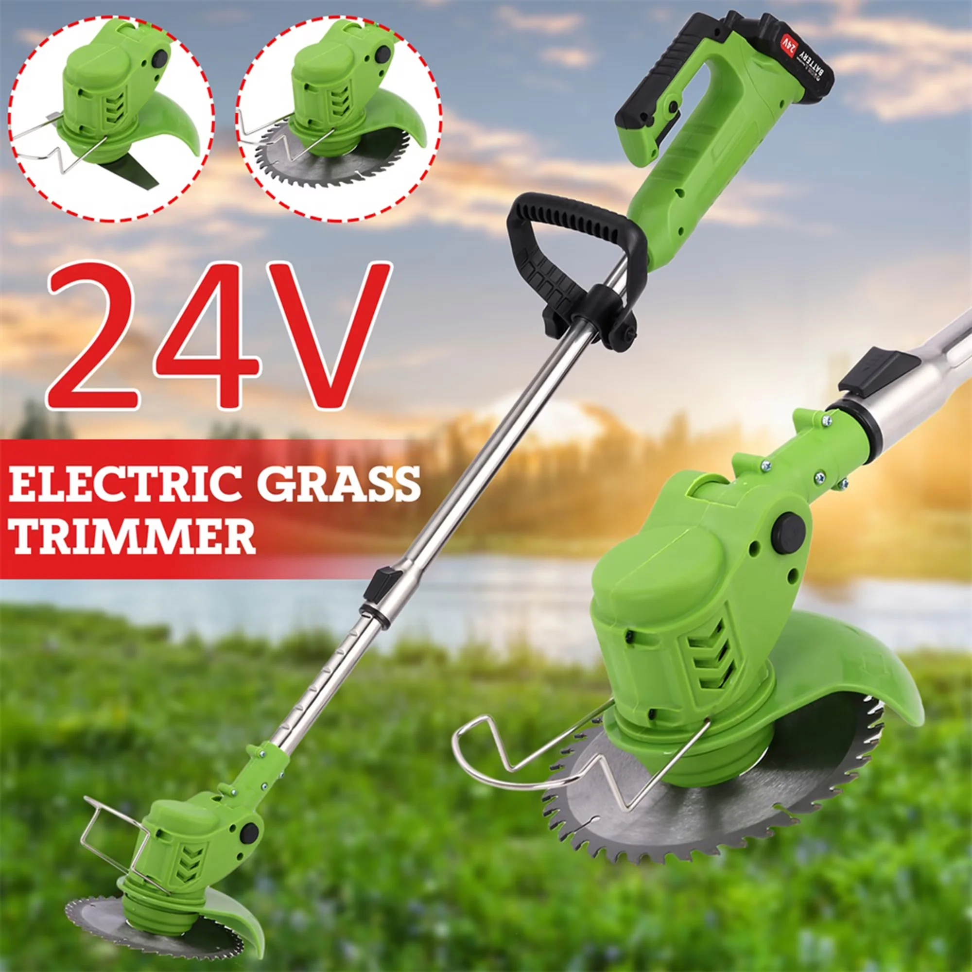 Sleek String Trimmer with Battery, 24V, Extendable - Green for Everyday Use Model 0EC386
