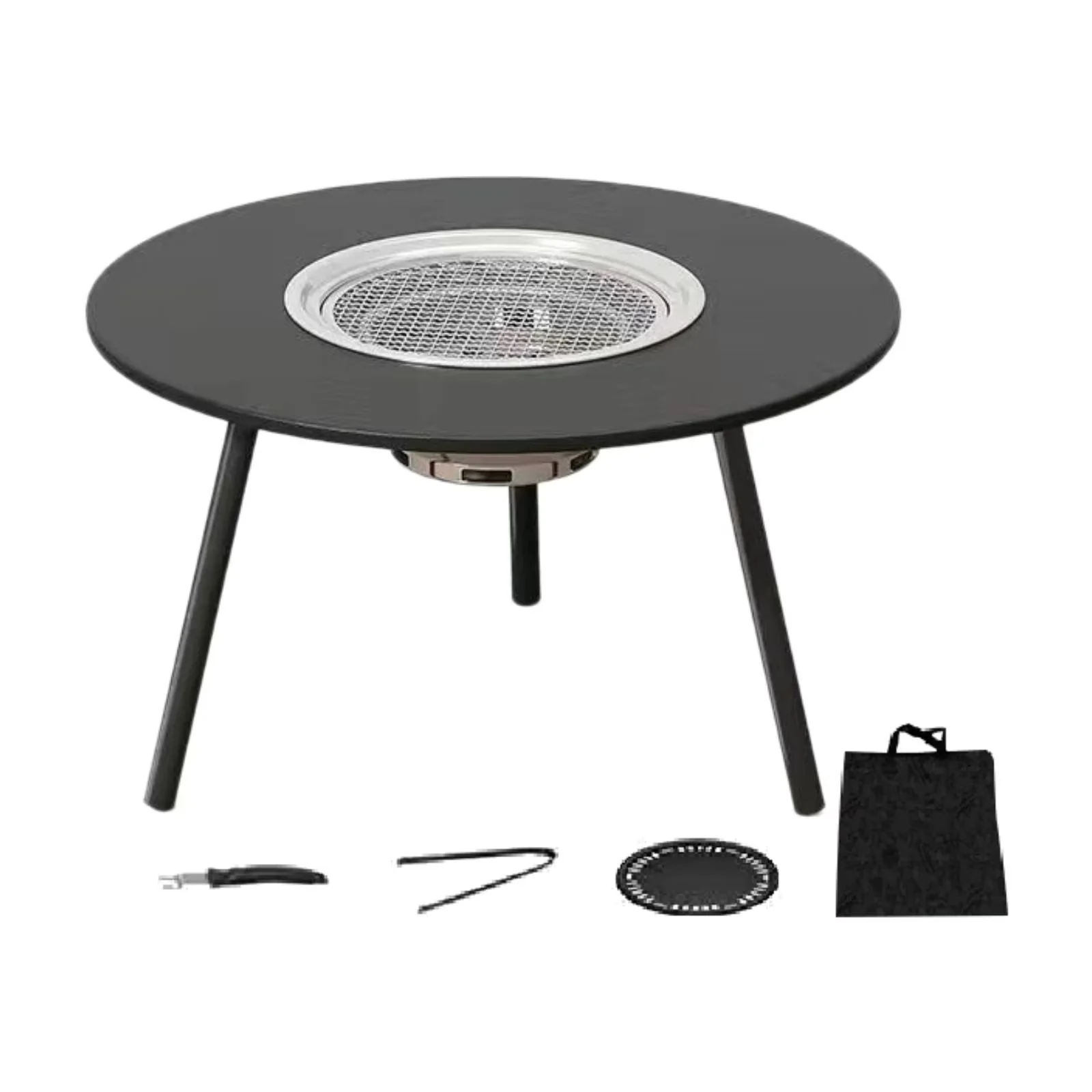 Essential Charcoal Grill with Portable - Black Wood And Steel Iron Barbecue Model 349D2E