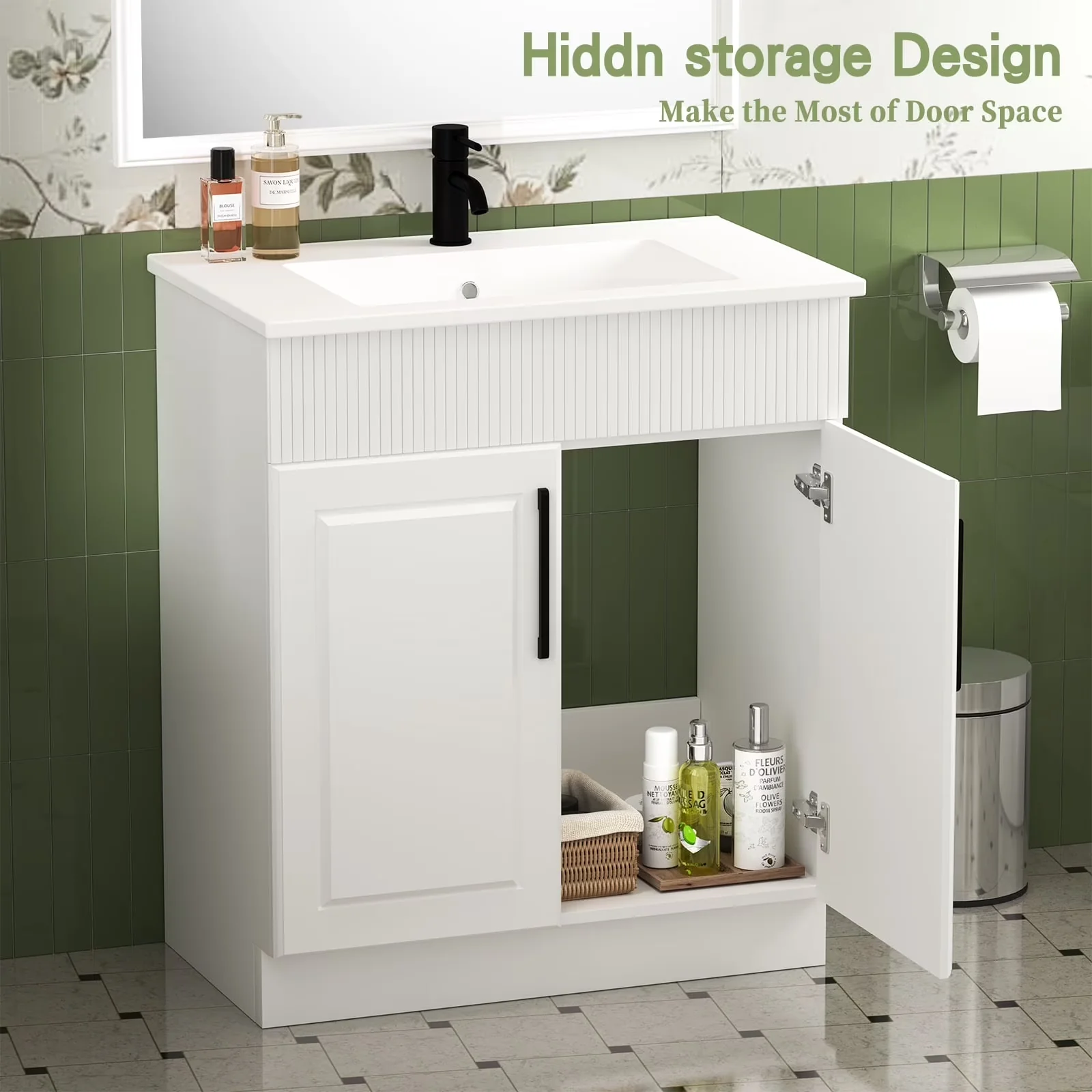 Bathroom Renovation Sleek with 2 Soft-Closing Doors, Freestanding Modern Cabinet, 30" Vanity - Model B752D8