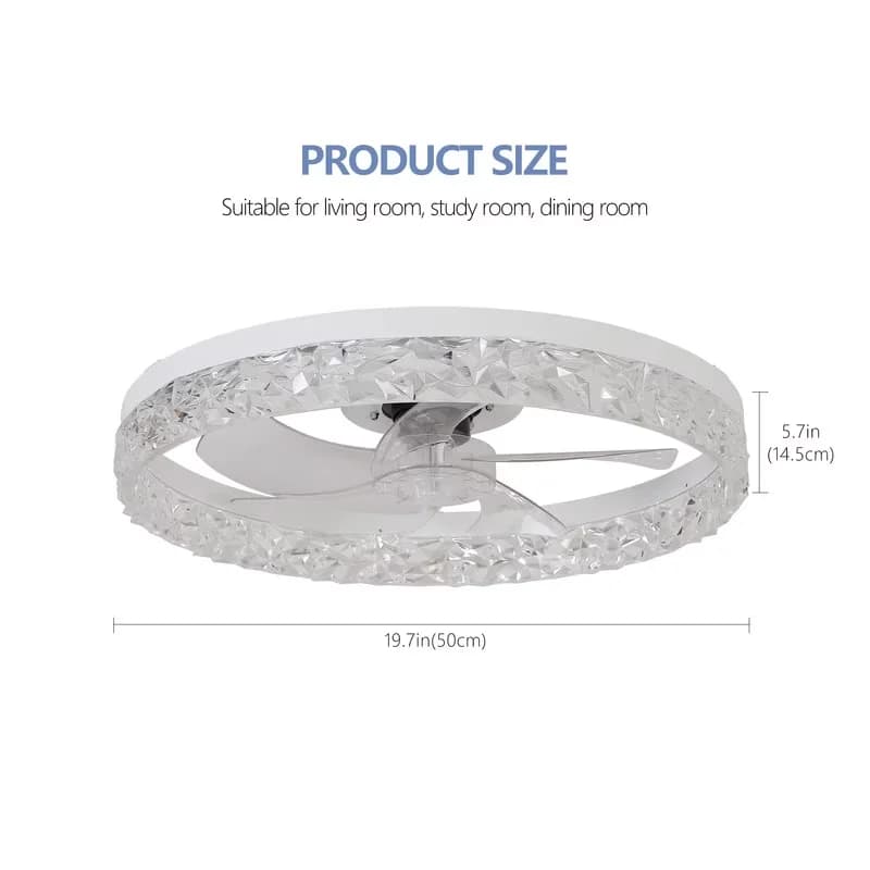Ceiling Fan Essential with LED, Remote Controlled, Modern Acrylic Light - White Acrylic Model 853626