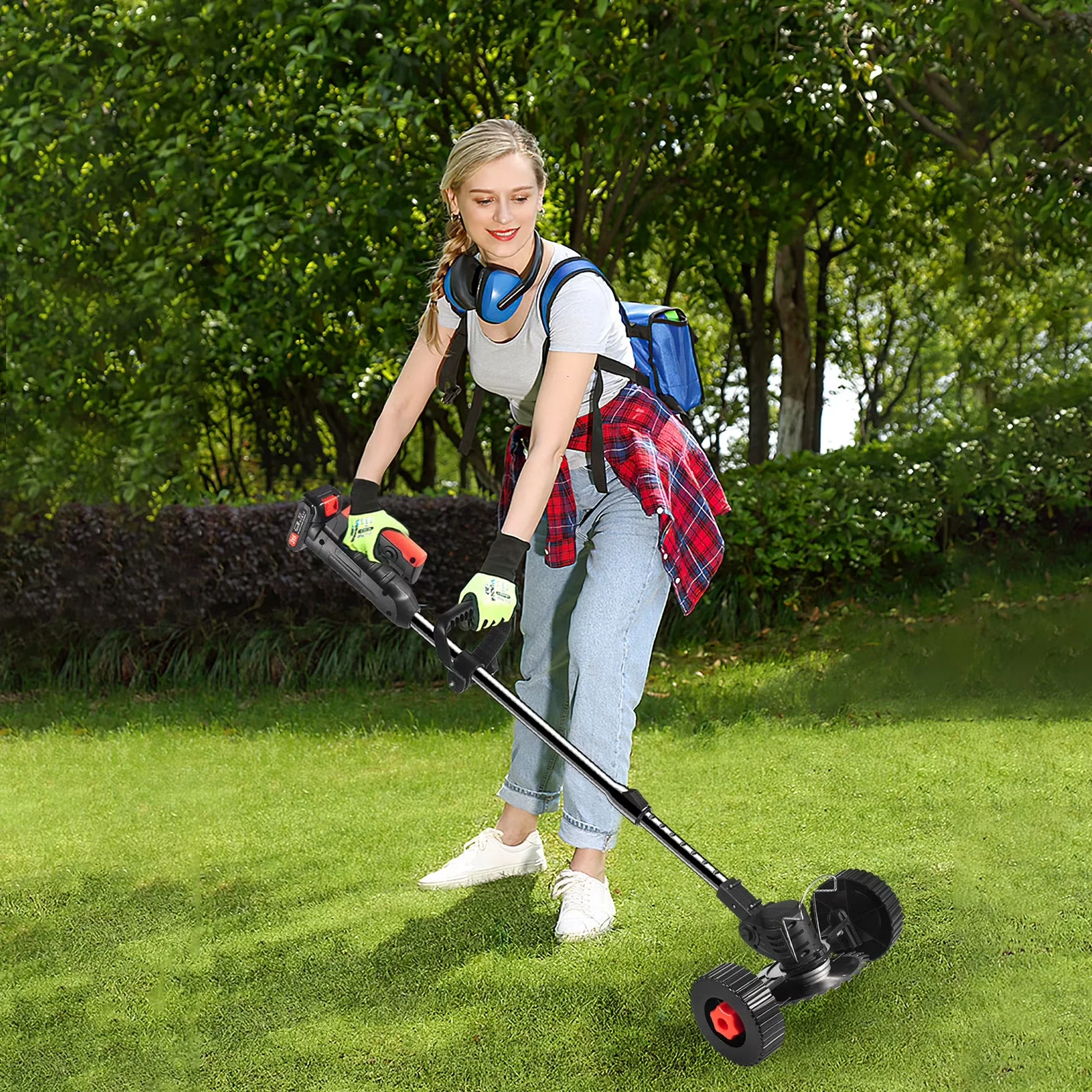 Efficient String Trimmer with Battery, Edger Conversion Capable, Adjustable Handle - Model A8ABFF