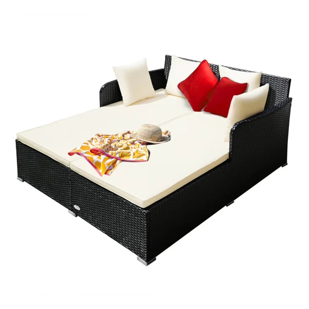 Outdoor Sofas Sectional Professional with Modern, Water-Resistant, White Resistant Cushions - Pe Wicker, Steel Frame , Polyester, Sponge Model 472278