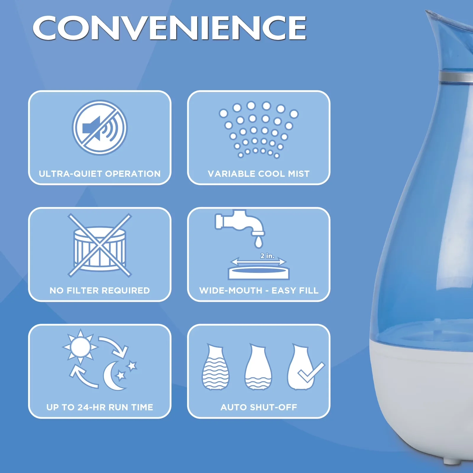 Humidifier Stylish with Variable Speed, Water tank capacity: .66 gal / 2.6 liter - Blue for Rooms Model 195576