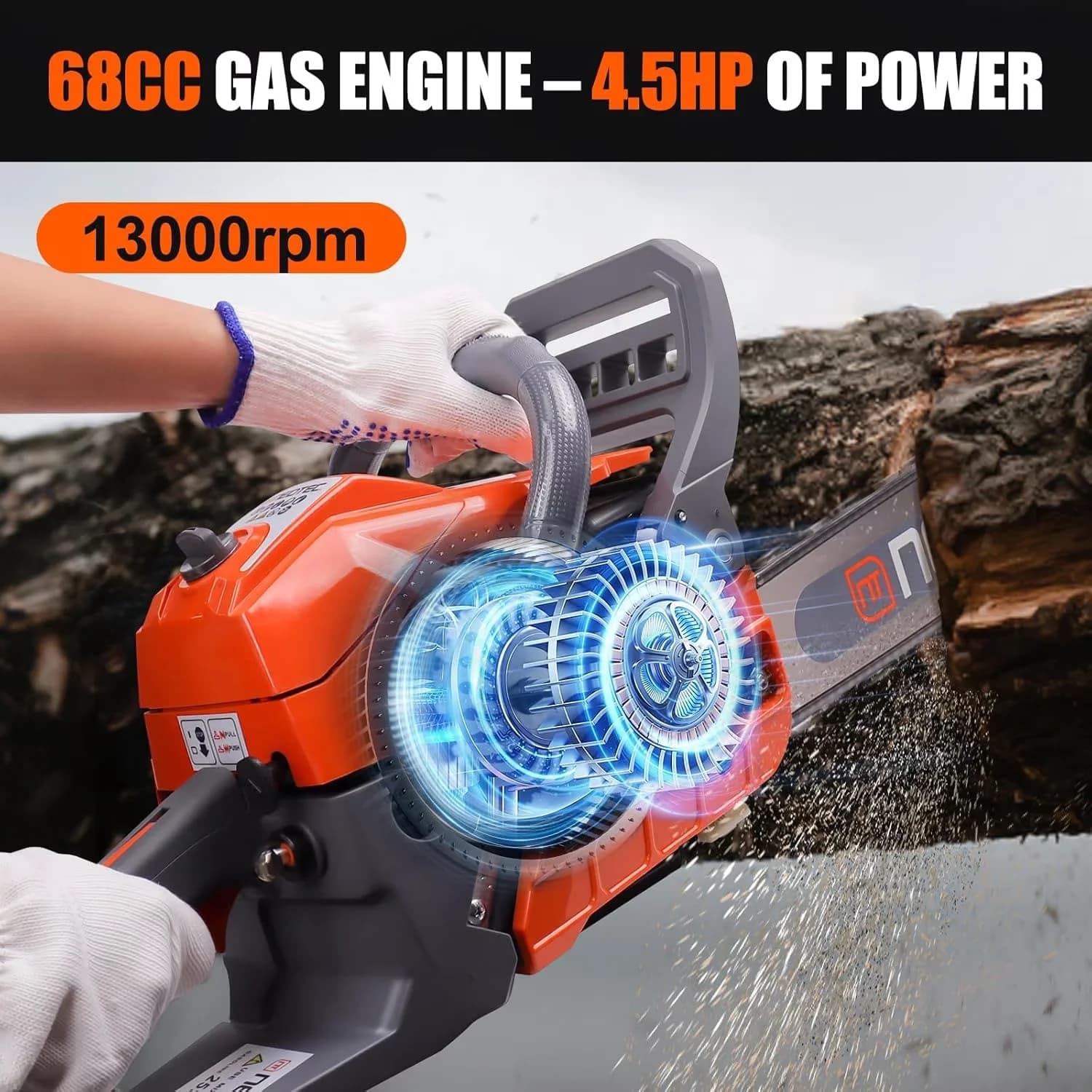 Versatile Chainsaw with Anti-Vibration, 68CC Gas Powered - Traditional Style Model 765752