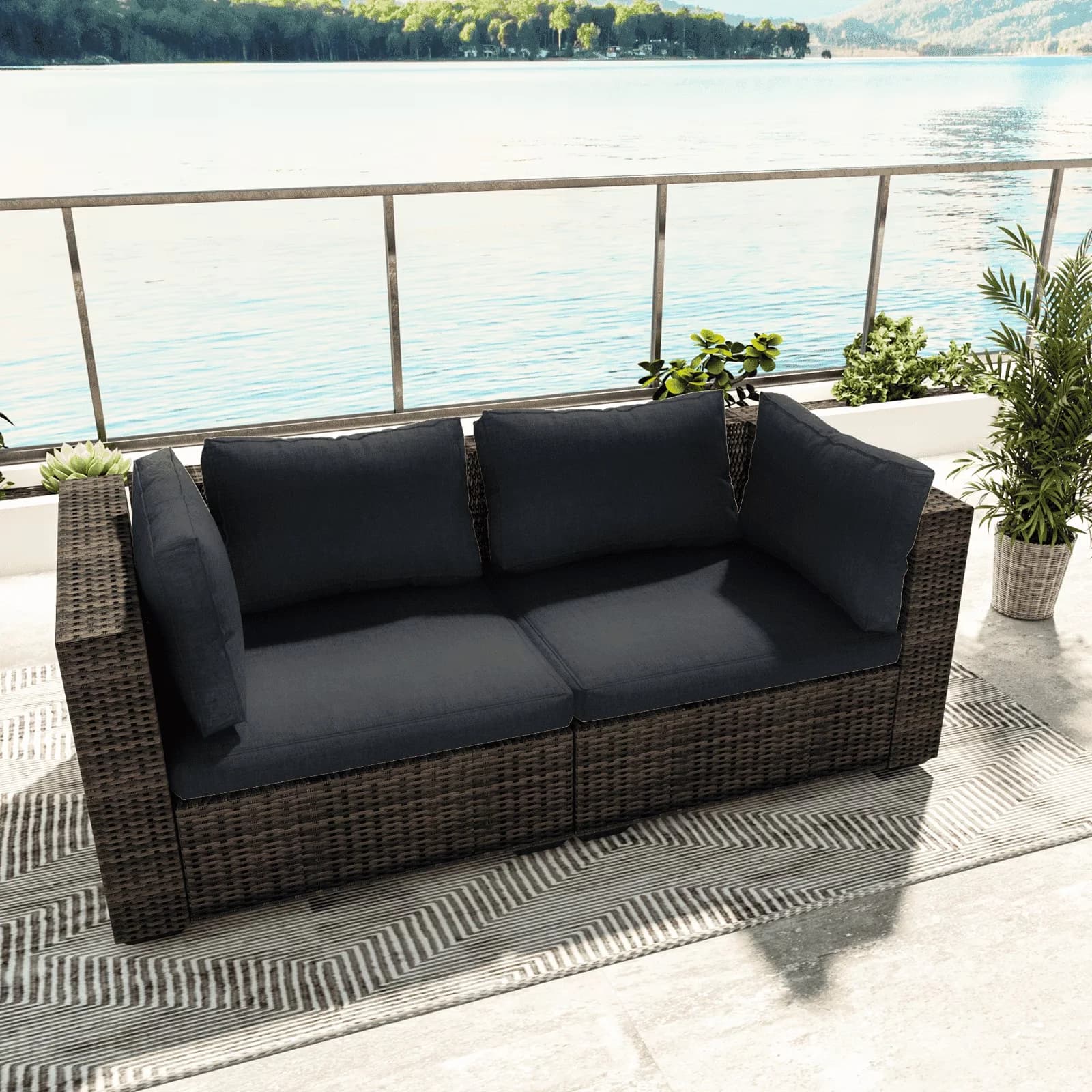 Outdoor Sofas Sectional Efficient with Weather-Resistant, Fade Resistant - Pe Rattan, Metal Black for Party Model 1ED2A7