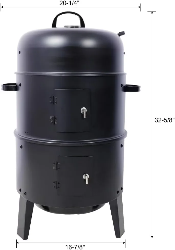 Smoker Efficient with Adjustable Air Vents, 16" Portable Vertical BBQ - Stainless Steel Black for Outdoor, Patio Model 5EEE2B