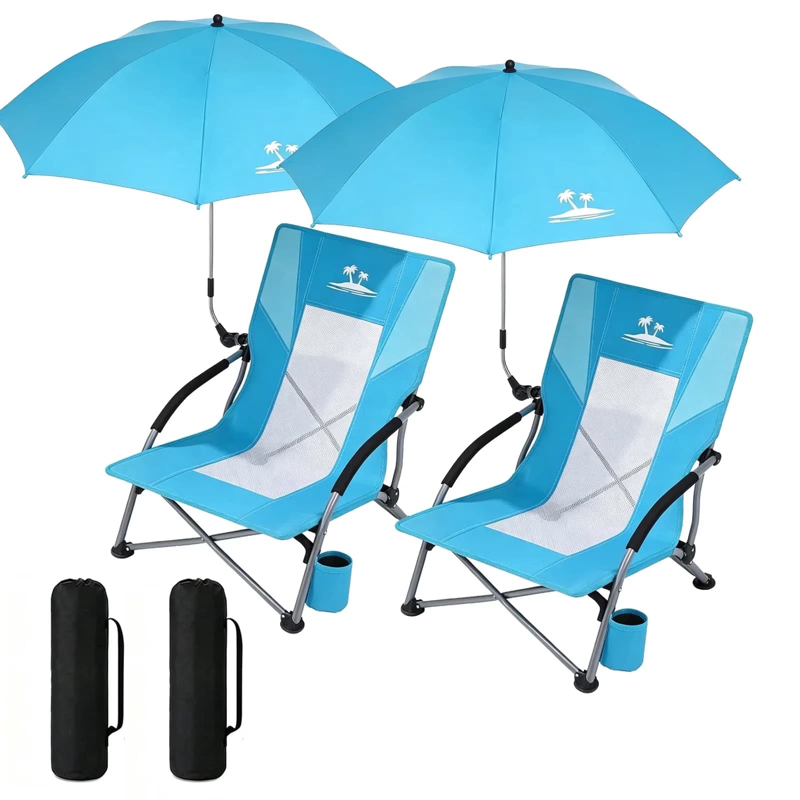 Premium Beach Chair with Folding, Color: Blue/Light Blue, 16.54"D x 20.08"W x 25.98"H - Model 870B5B