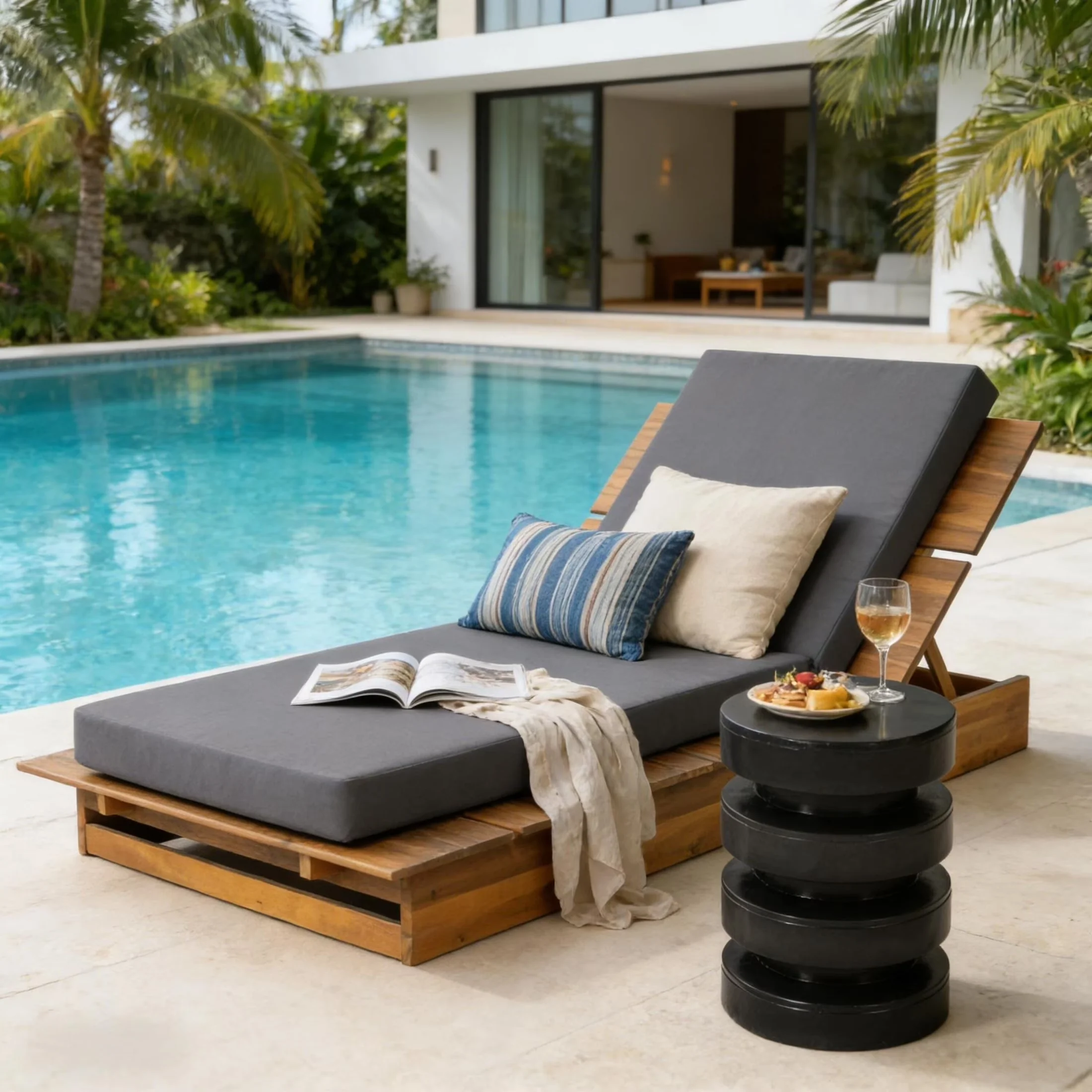 Reliable Patio Chair with Quick Dry, Weather-Resistant, Adjustable Backrest - Brown Acacia Wood Model B23C57