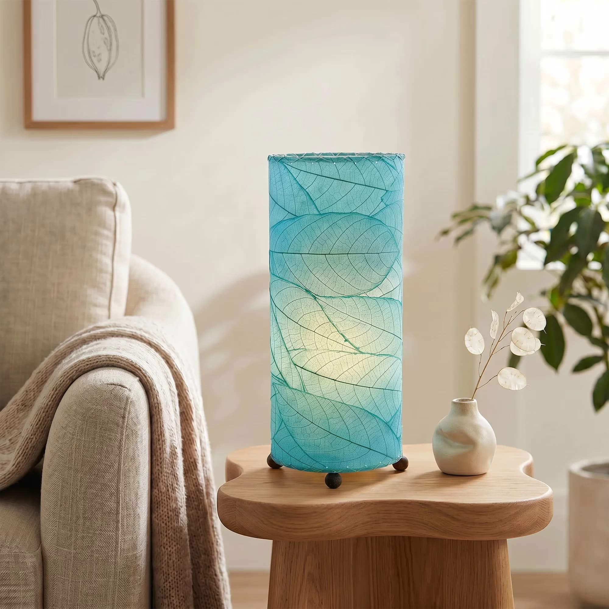 Versatile Lamp Set with LED, Contemporary, Shade Made Of Cocoa Leaves - Blue Metal Model B4A768