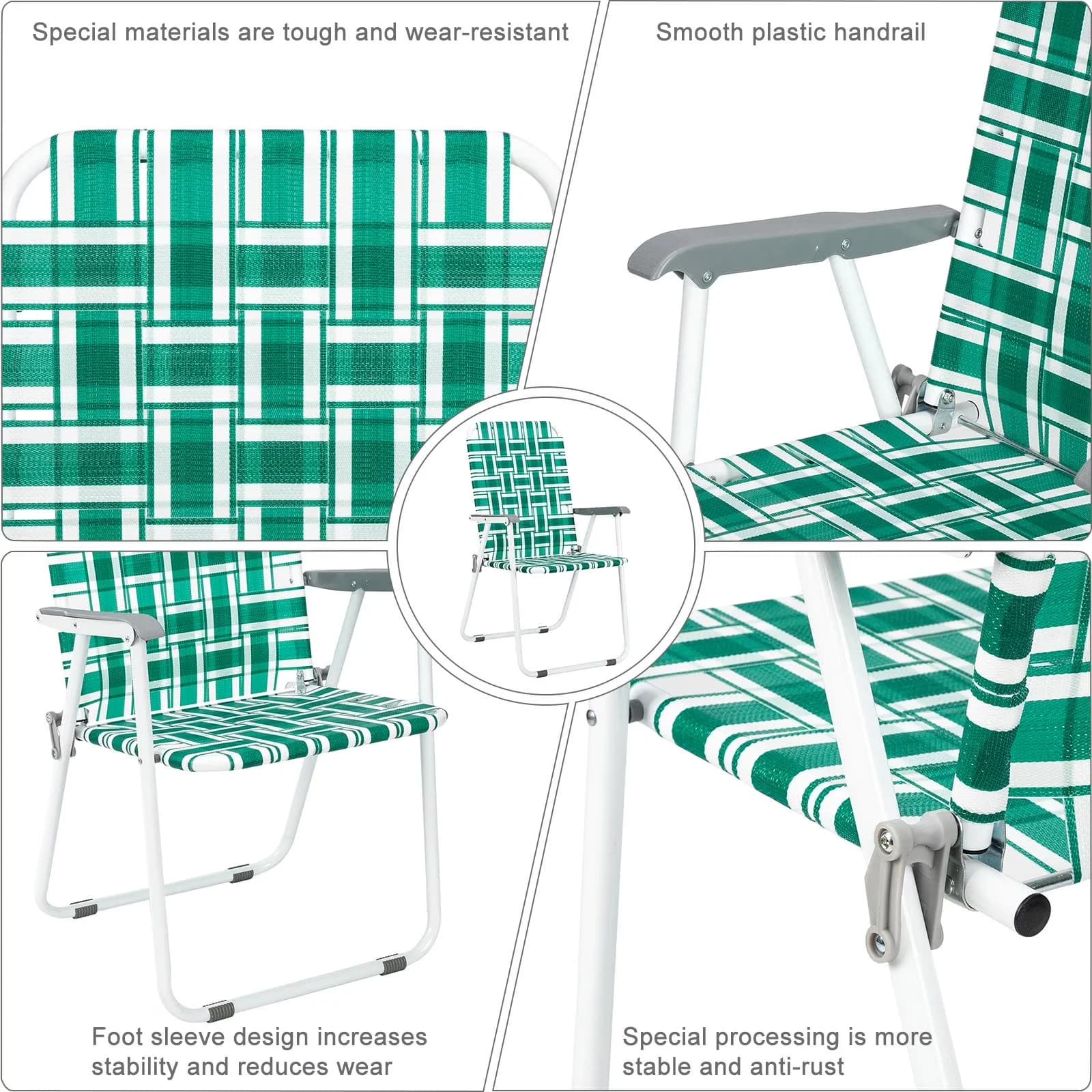 Reliable Beach Chair with Foldable, 2 Piece, Armrest - Pp Braided Belt Steel Pipe Green Model 16279B