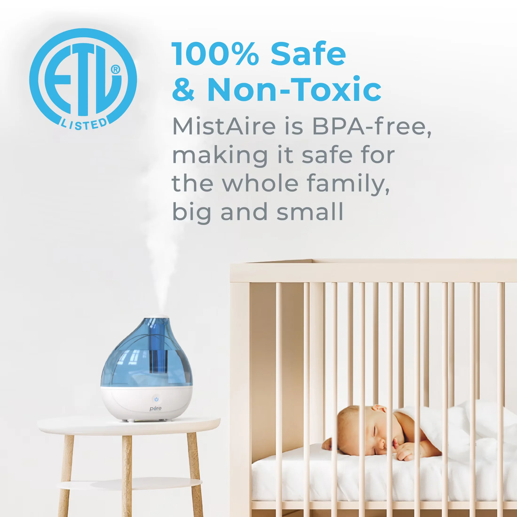 Compact Humidifier with Variable Speed, 360° Rotation Nozzle, Quiet Air That Lasts Up To 25 Hours - White Model 7477C7