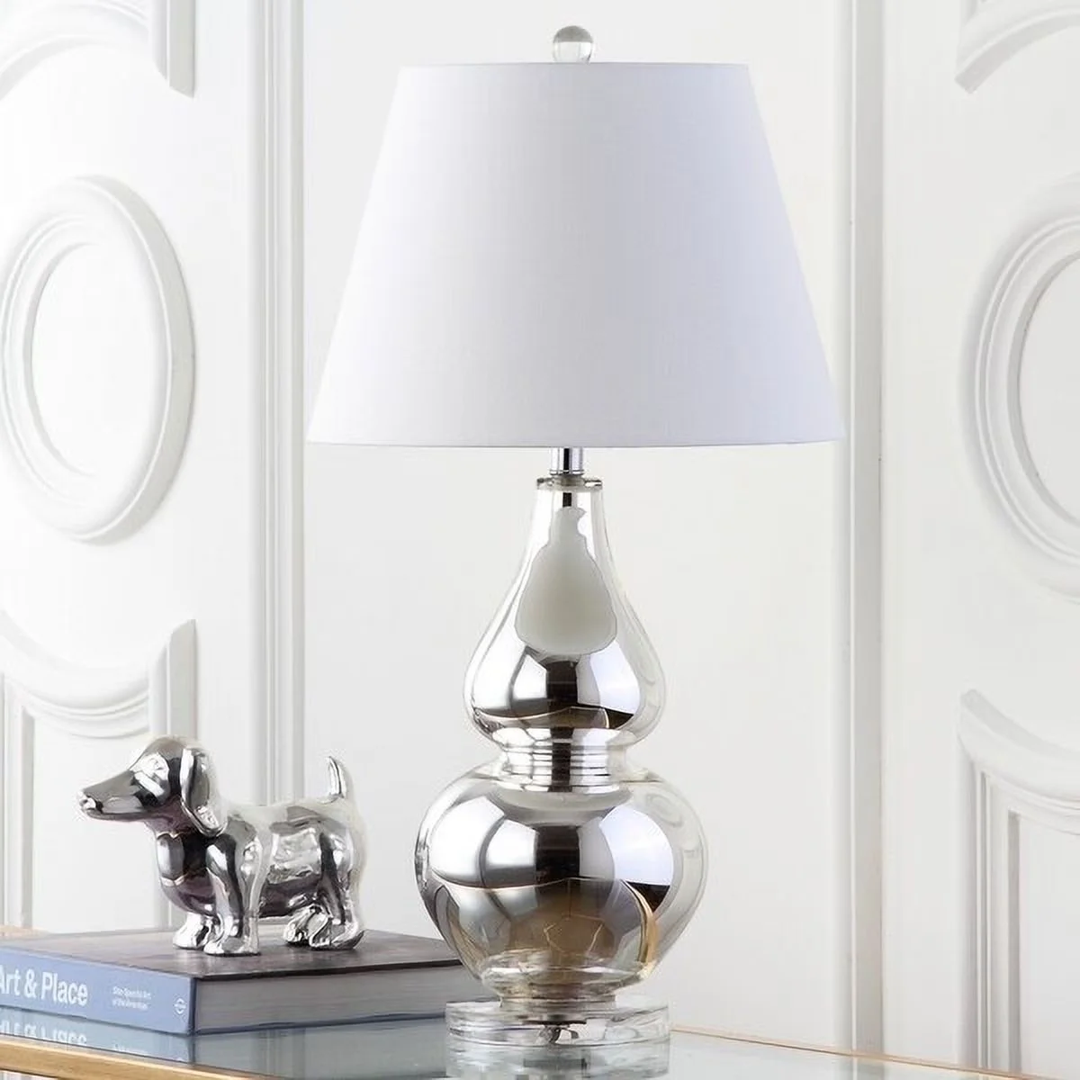 Sleek Table Lamp with Modern, Cybil 26 in. H Solid Double-Gourd - Silver Glass Model 73BED1