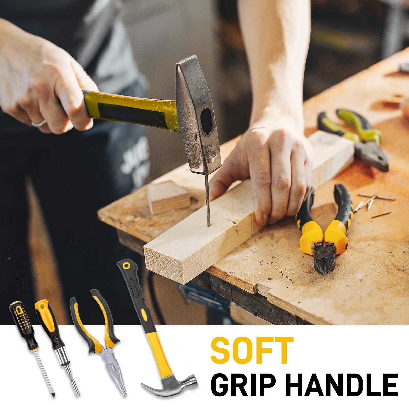 Essential Hand Tool Set with 198 Piece, Yellow, Handles are ergonomically designed. - Model DF8DA4