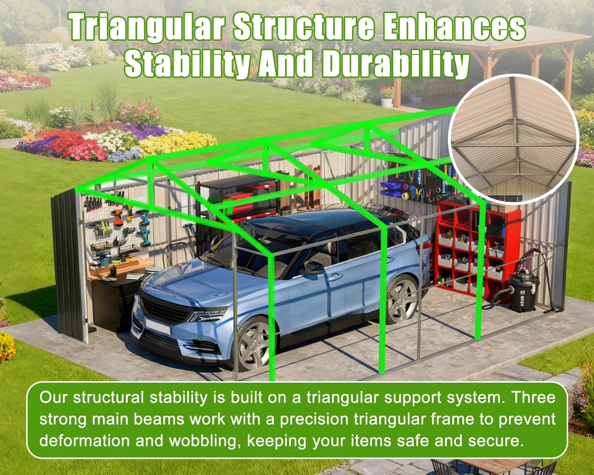 Durable Shed with Rust Resistant, Mold Resistant, Windowsfor Car - Metal Black Model 4F181E