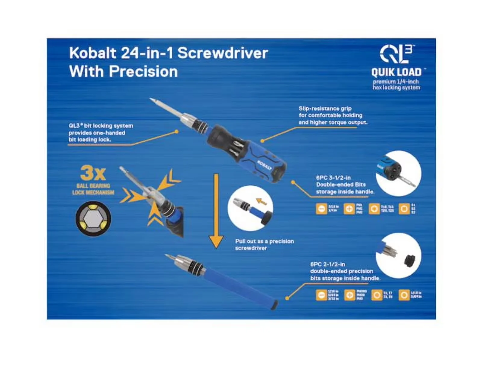 Stylish Hand Tool Set with Ergonomic Handle - 24-in-1 QL3 - Space-Saving Design Model 420657