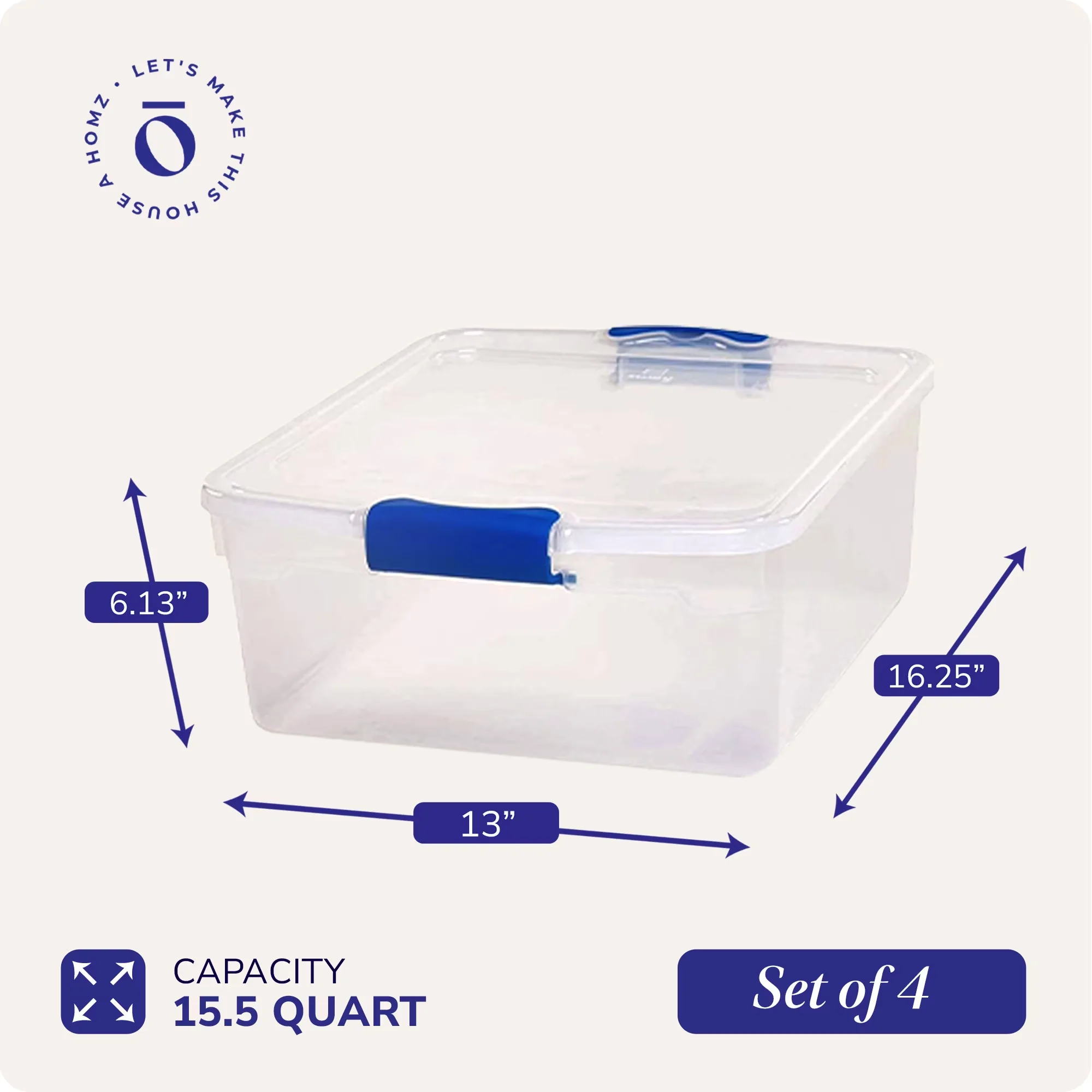 Compact Garage Storage Supply with 4 Pack, Capacity: 15.5 quart - Clear Plastic Model 2AD852