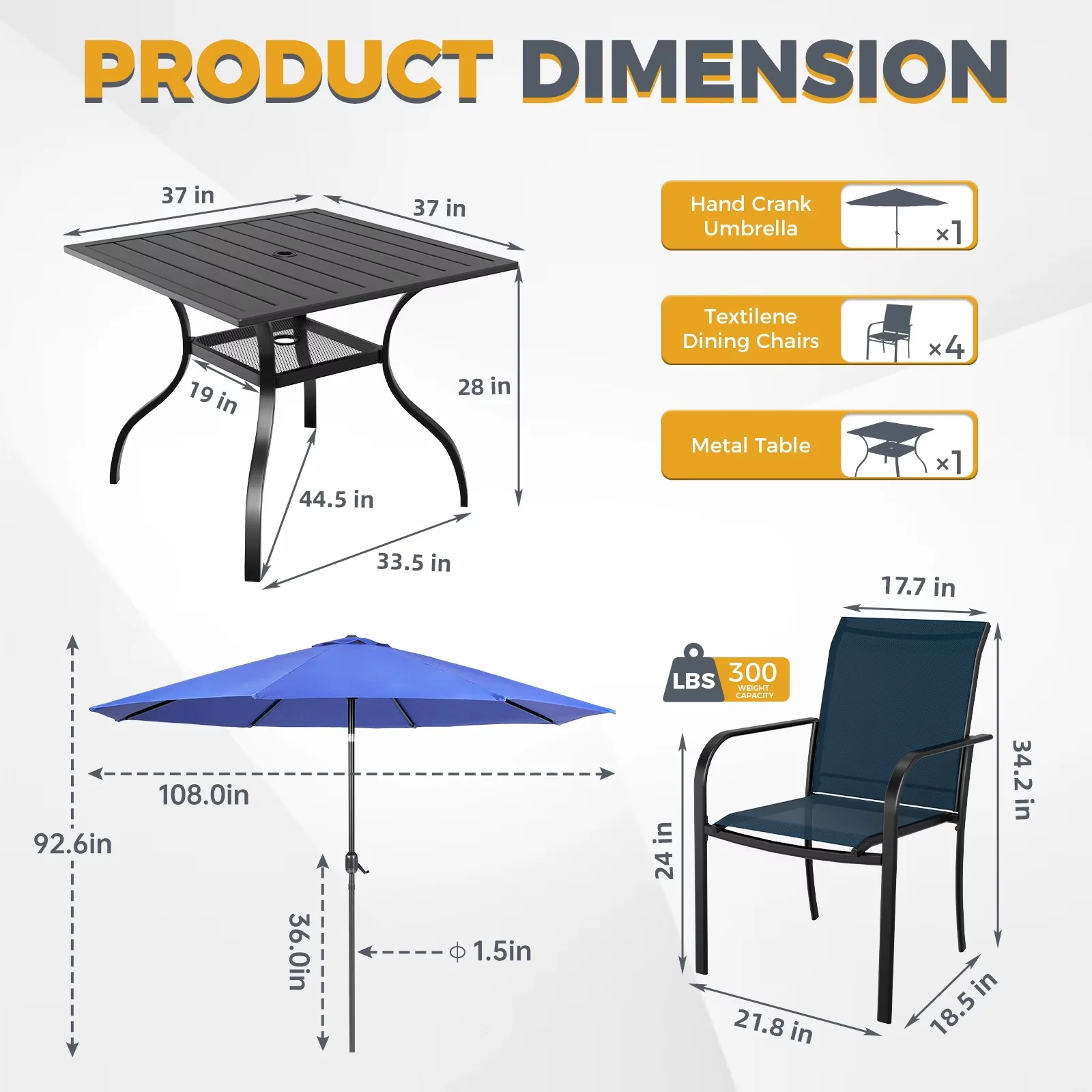 Reliable Patio Dining Set with Outdoor Furniture, 6-Piece Outdoor, Dark Blue Umbrella for Garden - Model 62C8F1