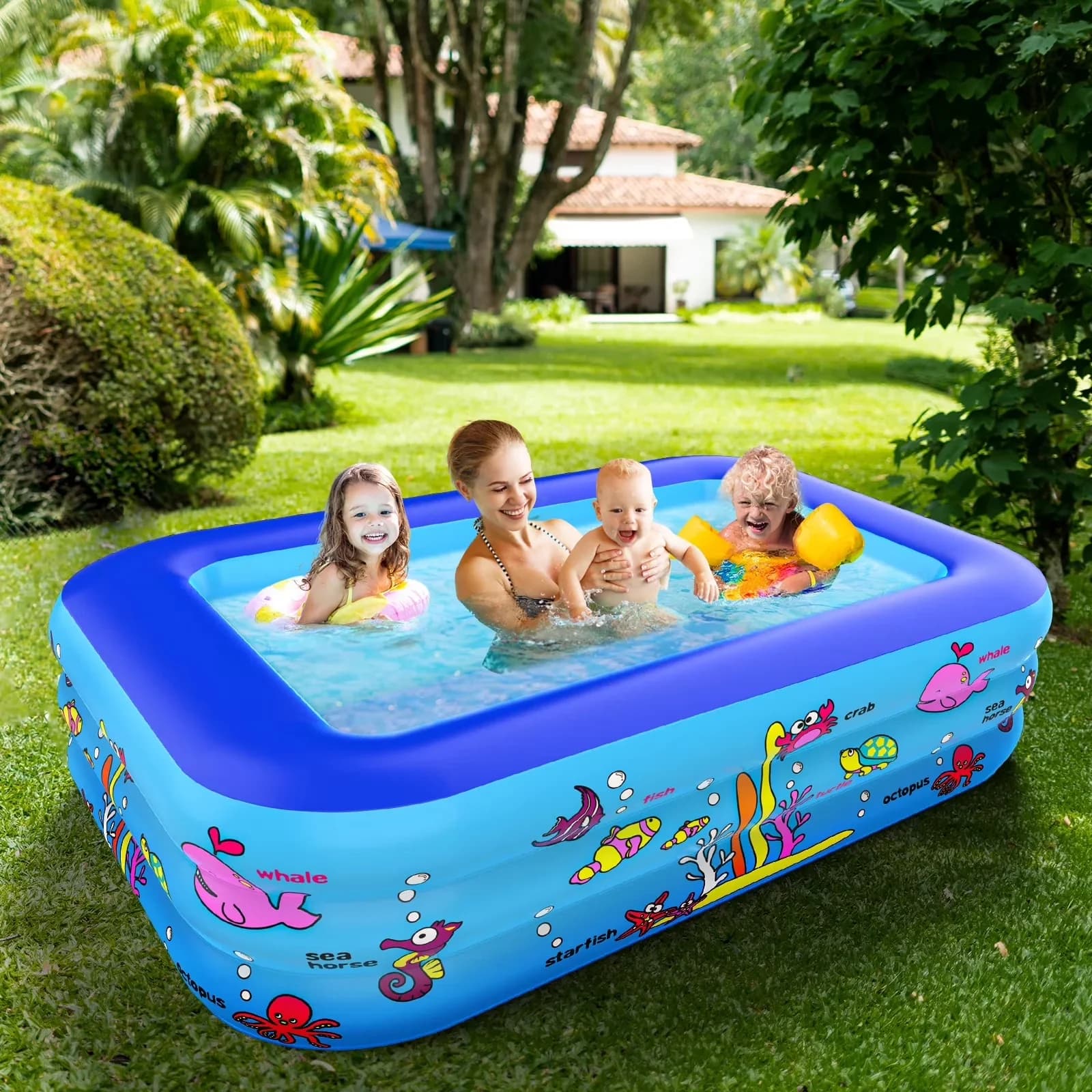 Inflatable Pool Compact with Swimming Rectangular Multicolor, 1 * inflatable swimming pool - Model A05BF6
