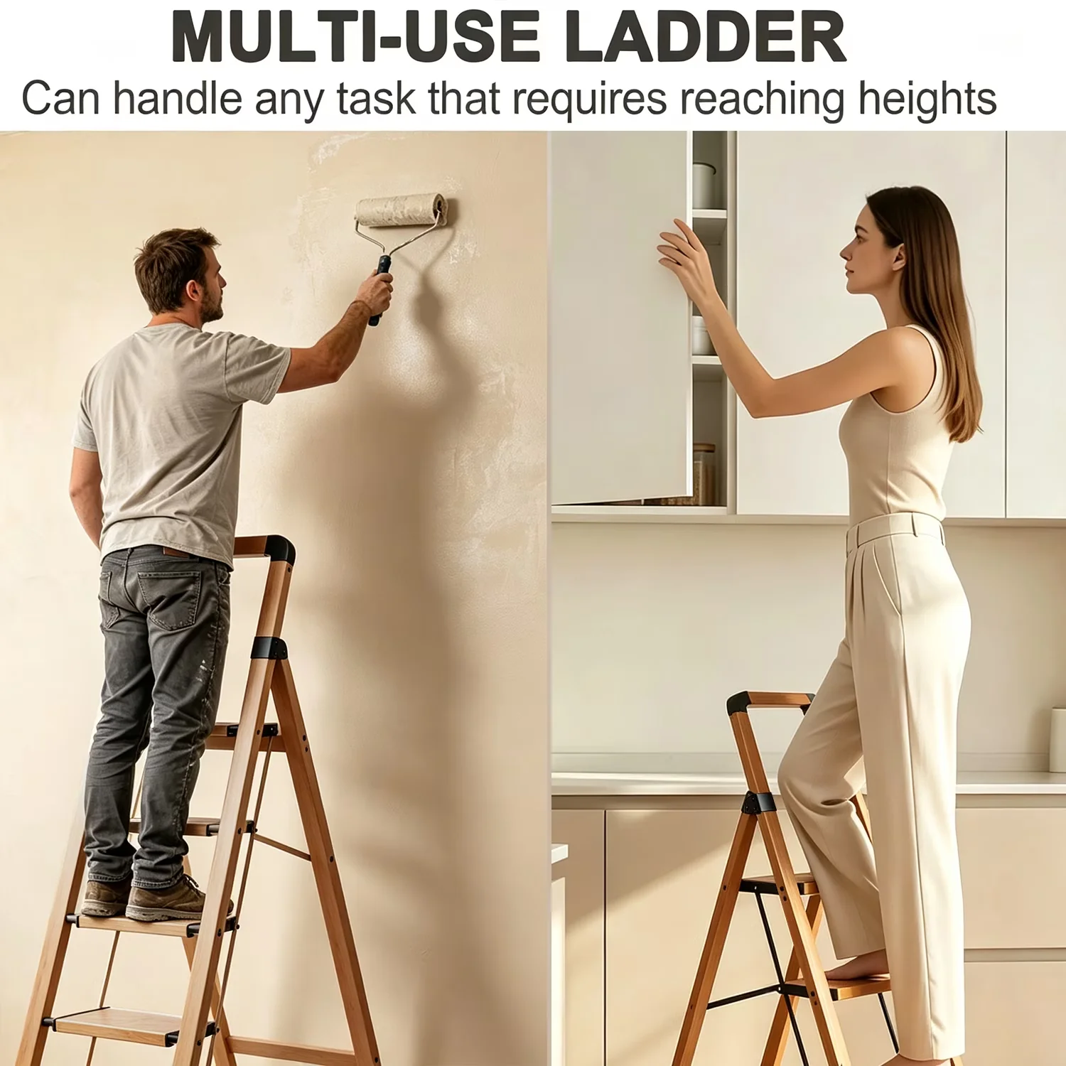 Innovative Ladders And Step Stool with Collapsible, Easy To Clean - Aluminum Brown Model A02CA2