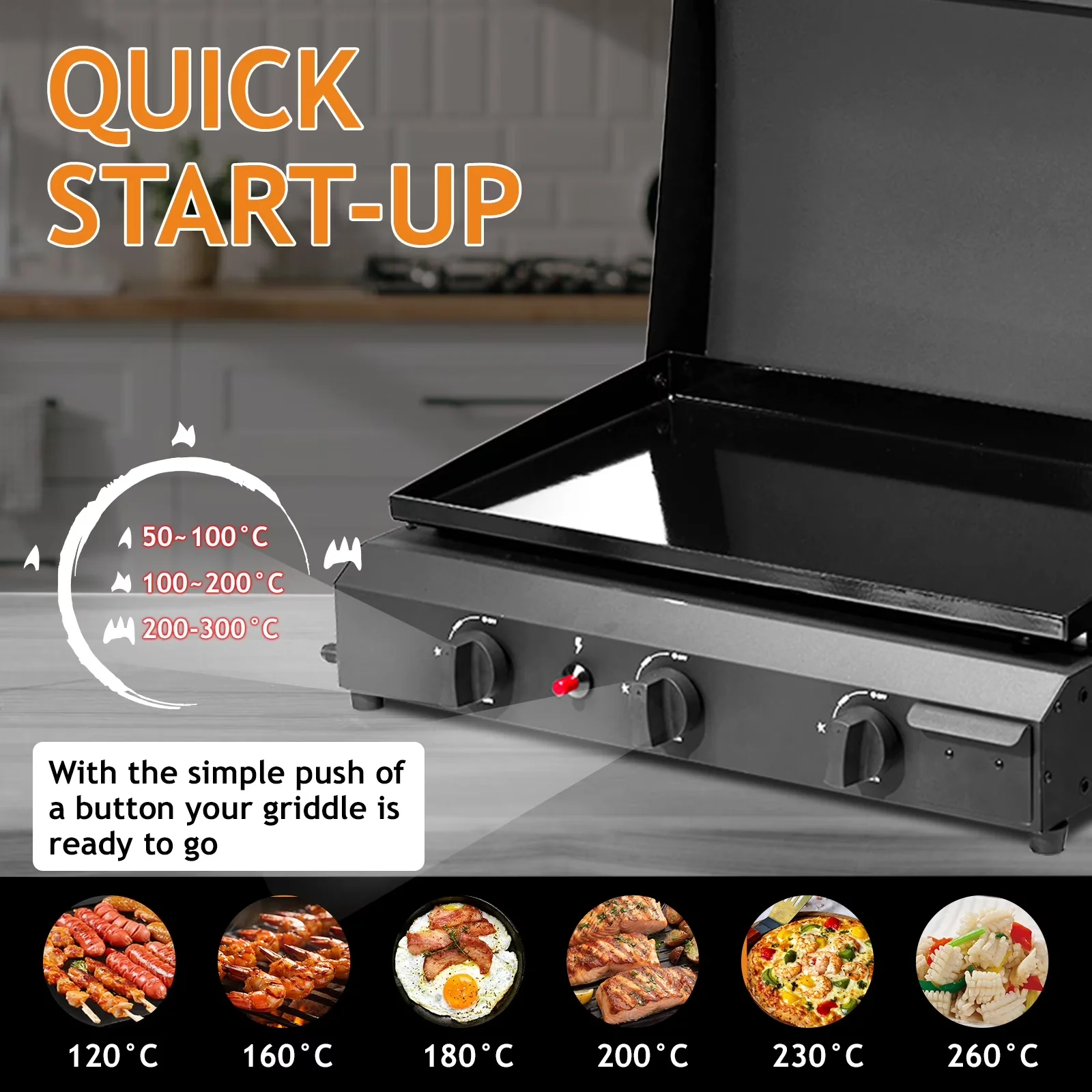 Compact Flat Top Grill with Portable, 2 Burner - Black Cast Iron Zintown Model 0A3E7E