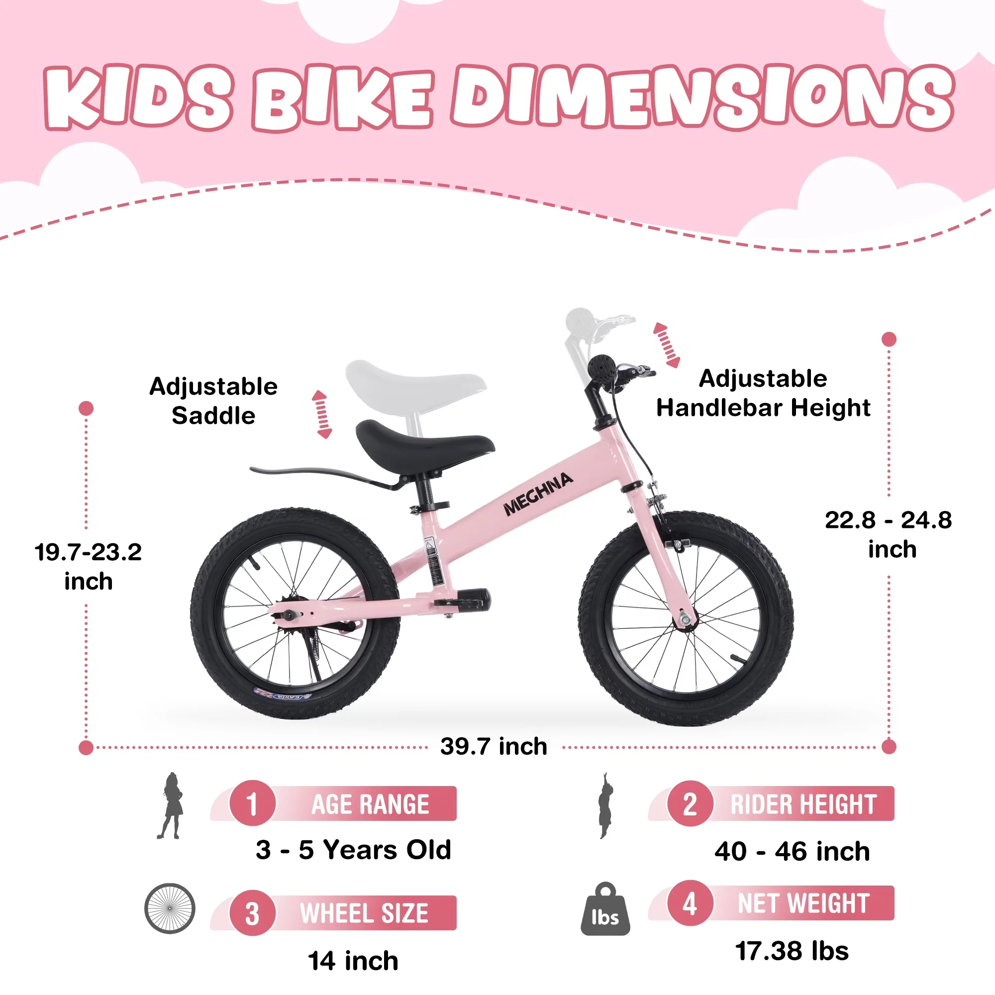Kids Bike Essential - Pink 3-7 - Modern Design Model 137AF0