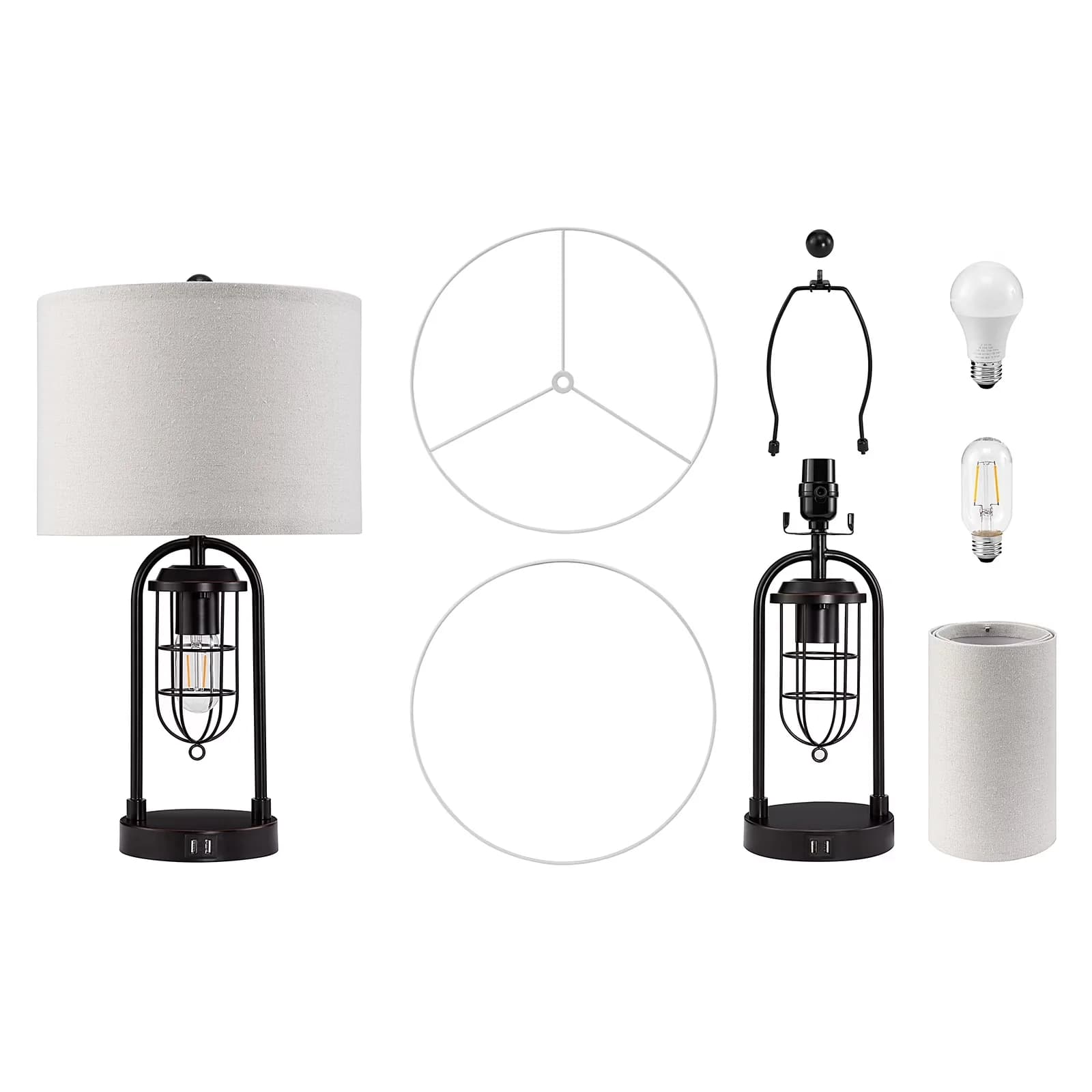 Premium Lamp Set with LED, Dimmable, 21'' Table Lamps of 2 - Bronze, Black, Multicolor Metal Model 15CC20