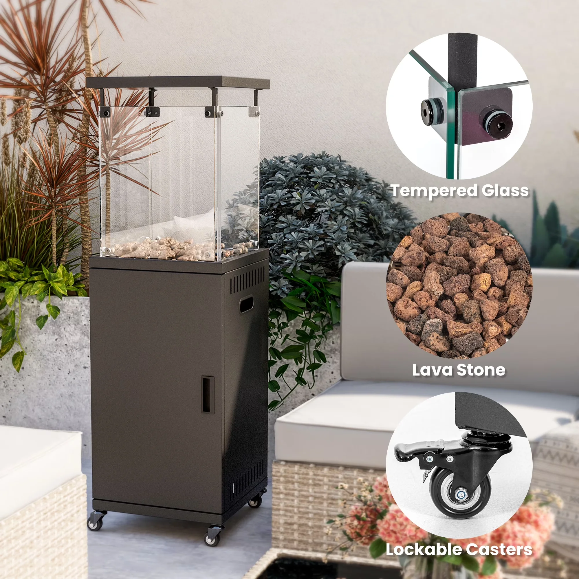 Outdoor Heating Innovative with 41000 BTU, Wheeled, Lockable Wheels & Cover - Black for Patio Model 3F784F