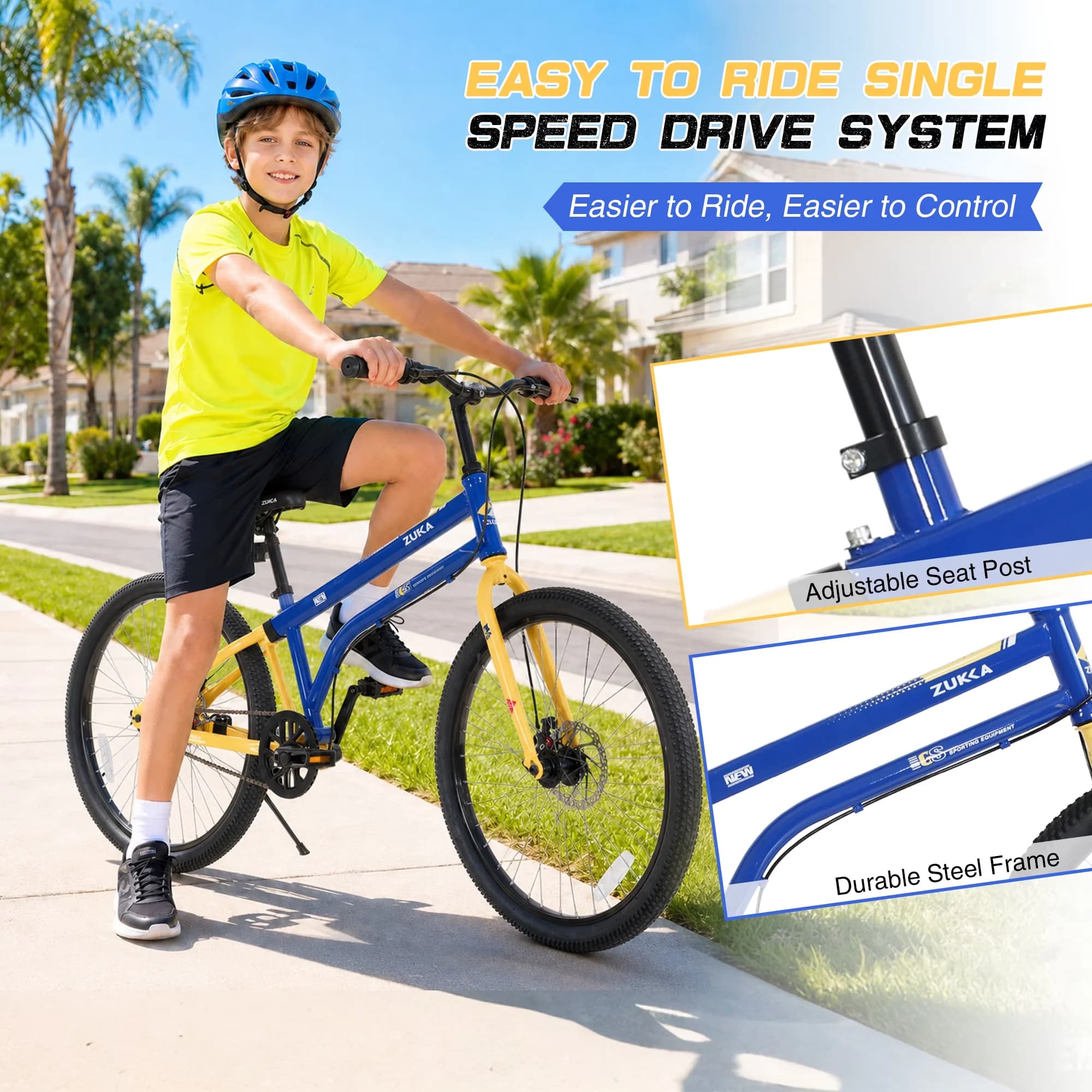 Professional Road Bike with Adjustable Height, 24-Inch Kids - Yellow - Ergonomic Design Model 0FA8AA