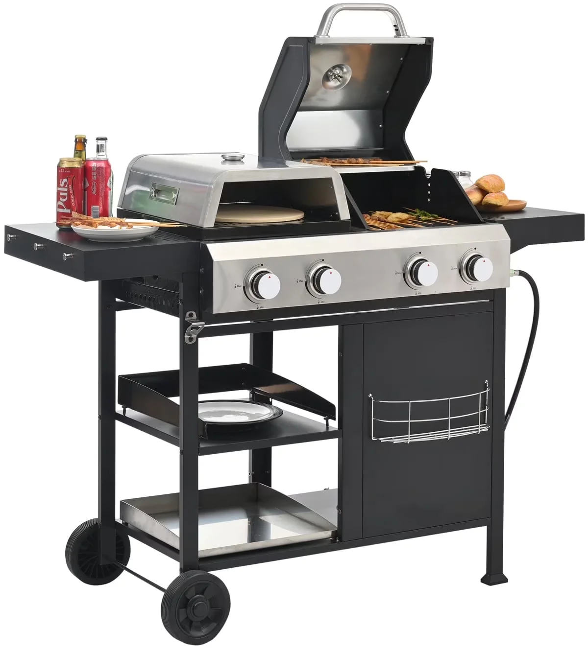 Reliable Gas Grill with 49200 BTU, Portable, 3 IN 1 Propane Grill & - Stainless Steel Multicolor Model 7FCF89