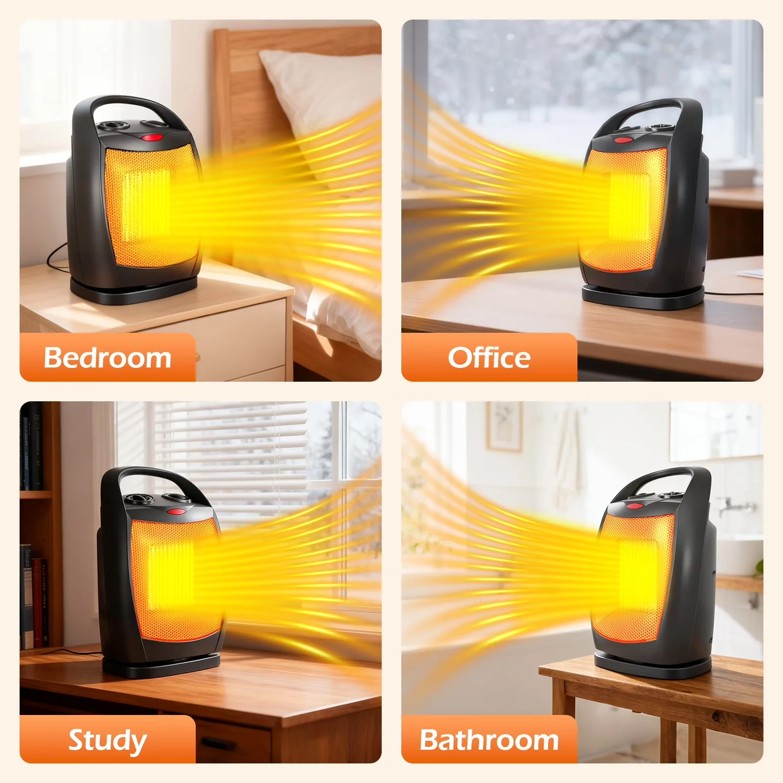 Professional Portable And Electric Space Heater with 1500W, Adjustable - Black-Type C Model 1B22C0