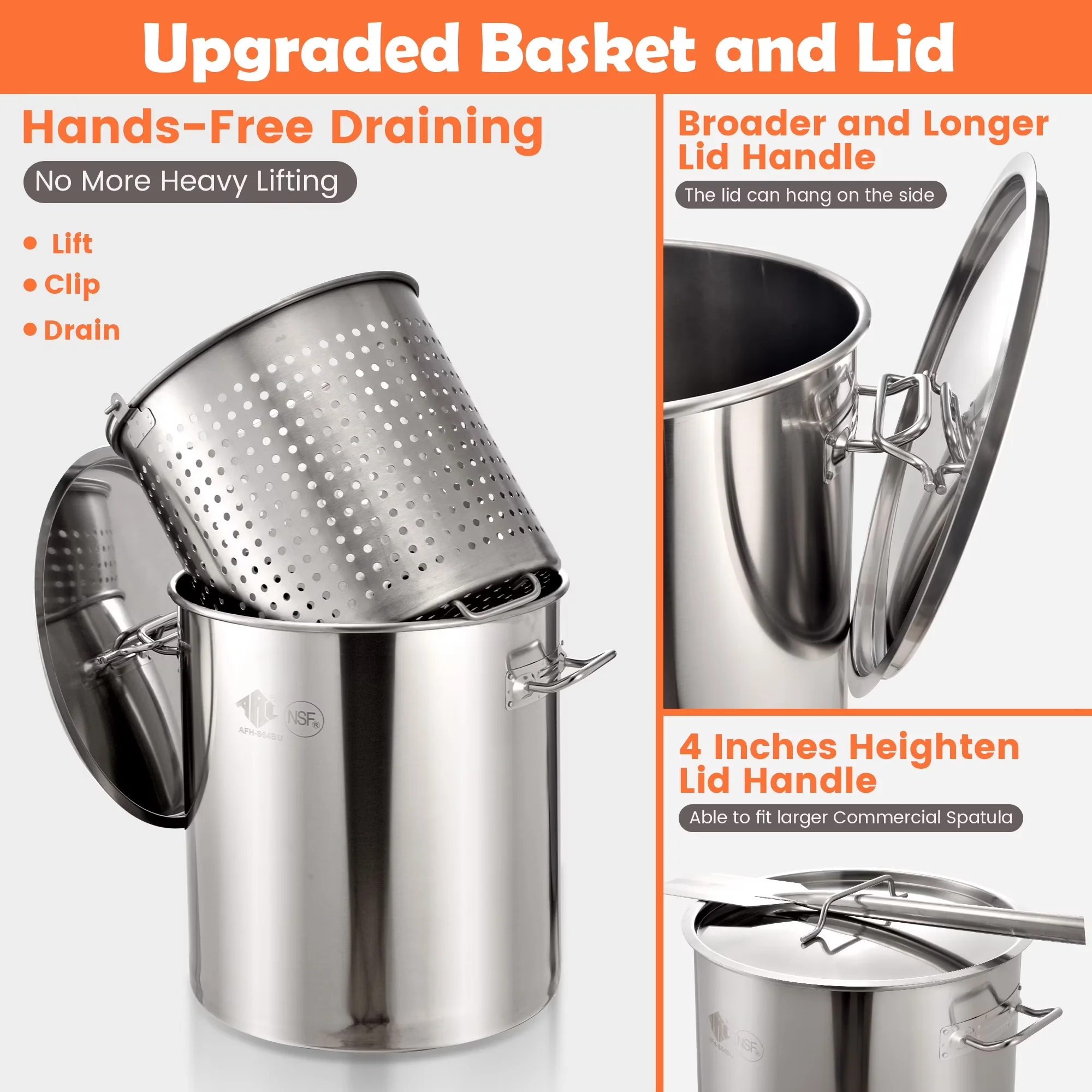 Premium Outdoor Fryer with 200000 BTU, 64QT Stainless Steel Seafood Boil Pot - Black Stainless Steel for Outdoor Model C9C7F7