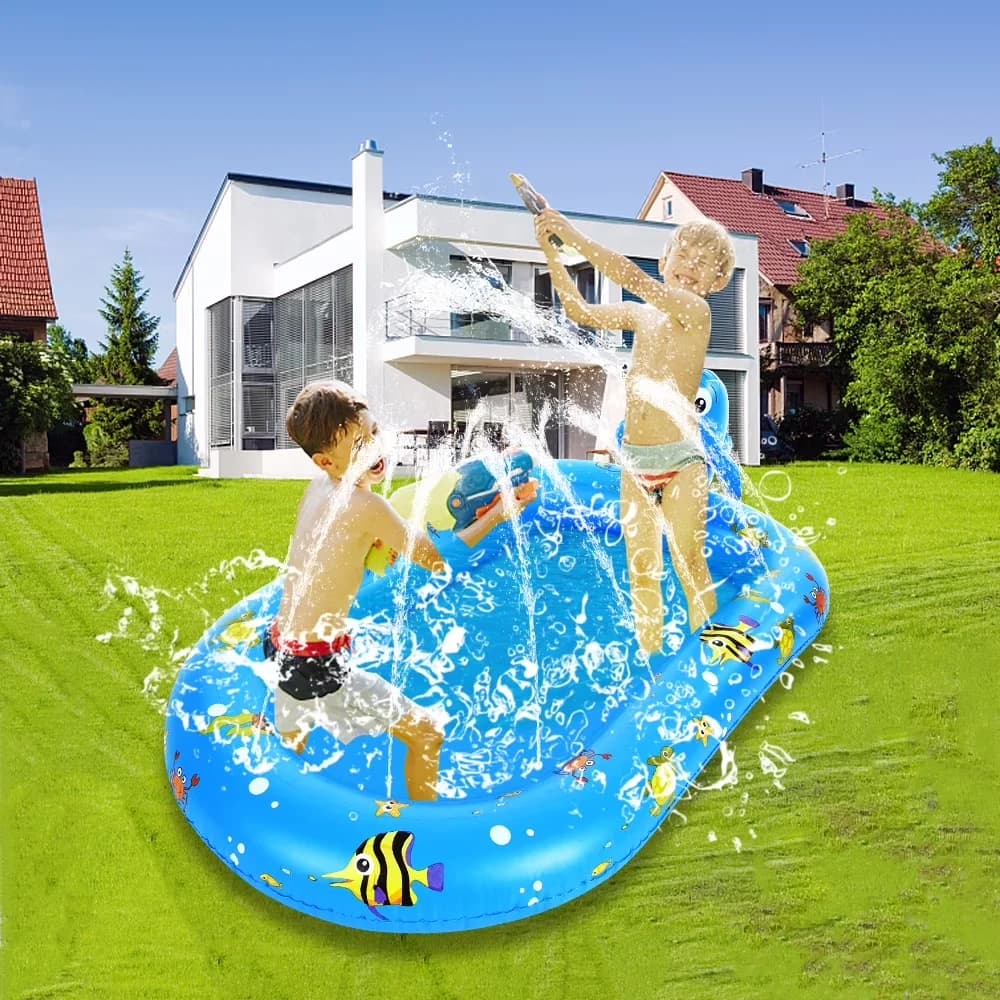 Stylish Inflatable Pool with Dolphin Sprinkler, No-toxic and wear-resistance., Compact and lightweight. - Cute Dolphin Model E4B0A4