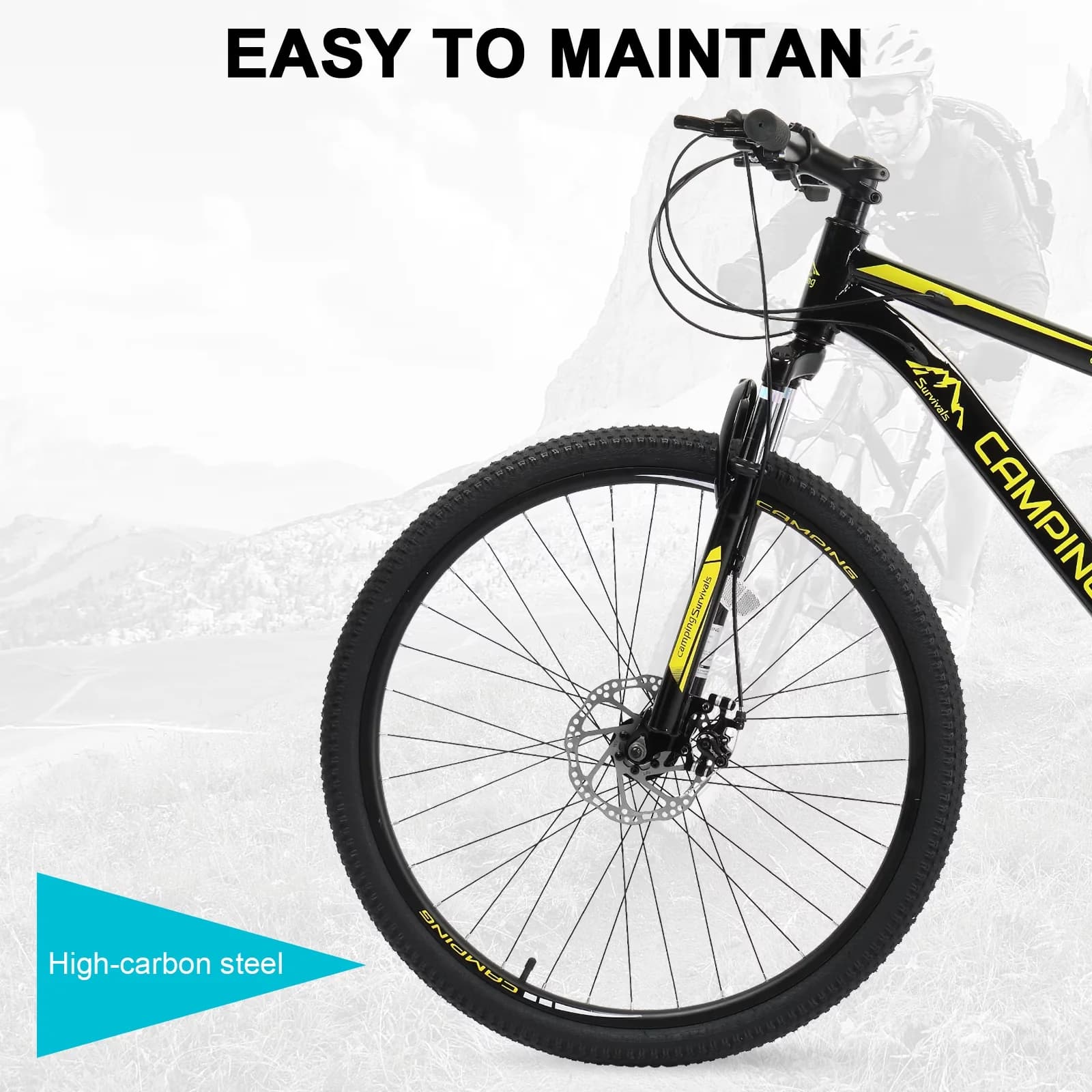 Stylish Mountain Bike with Compact, Adjustable Seat Height, Adjustable Height - Yellow Model B26810