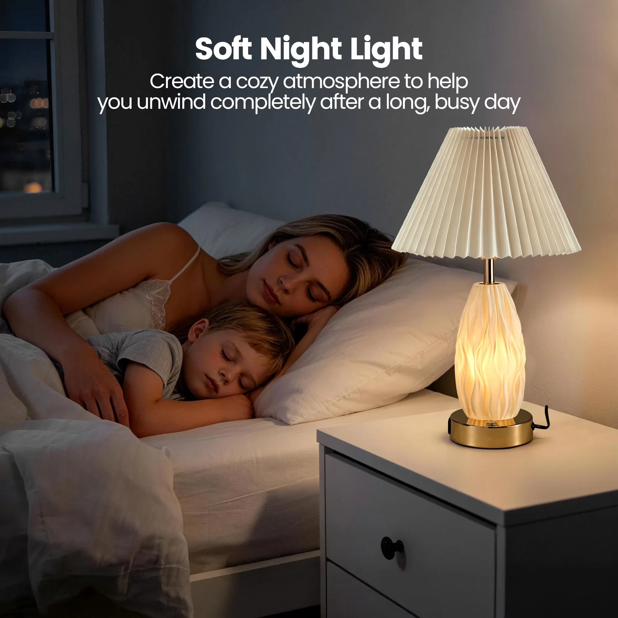 Sleek Lamp with LED, Touch Sensor, Bedside Lamps - Beige Metal for Living Room, Bedroom Model 0DC606