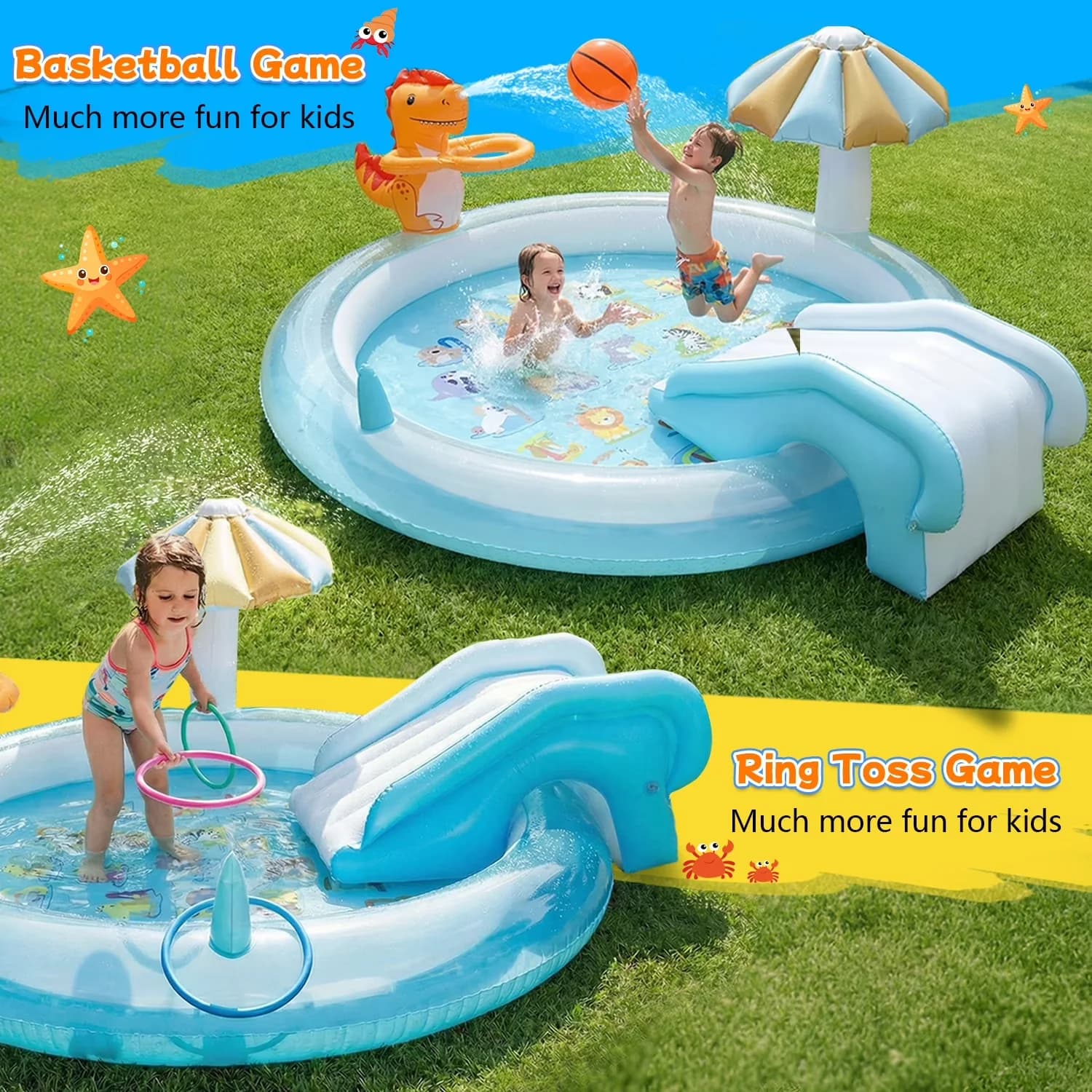 Inflatable Pool Innovative with Fade Resistant, Play Center Water Toys - Blue for Outdoor Model 3670A5